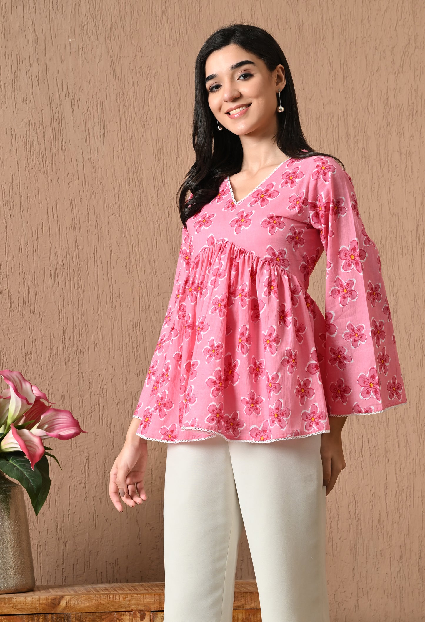 Roselle – Blush Bloom Cotton Peplum Top