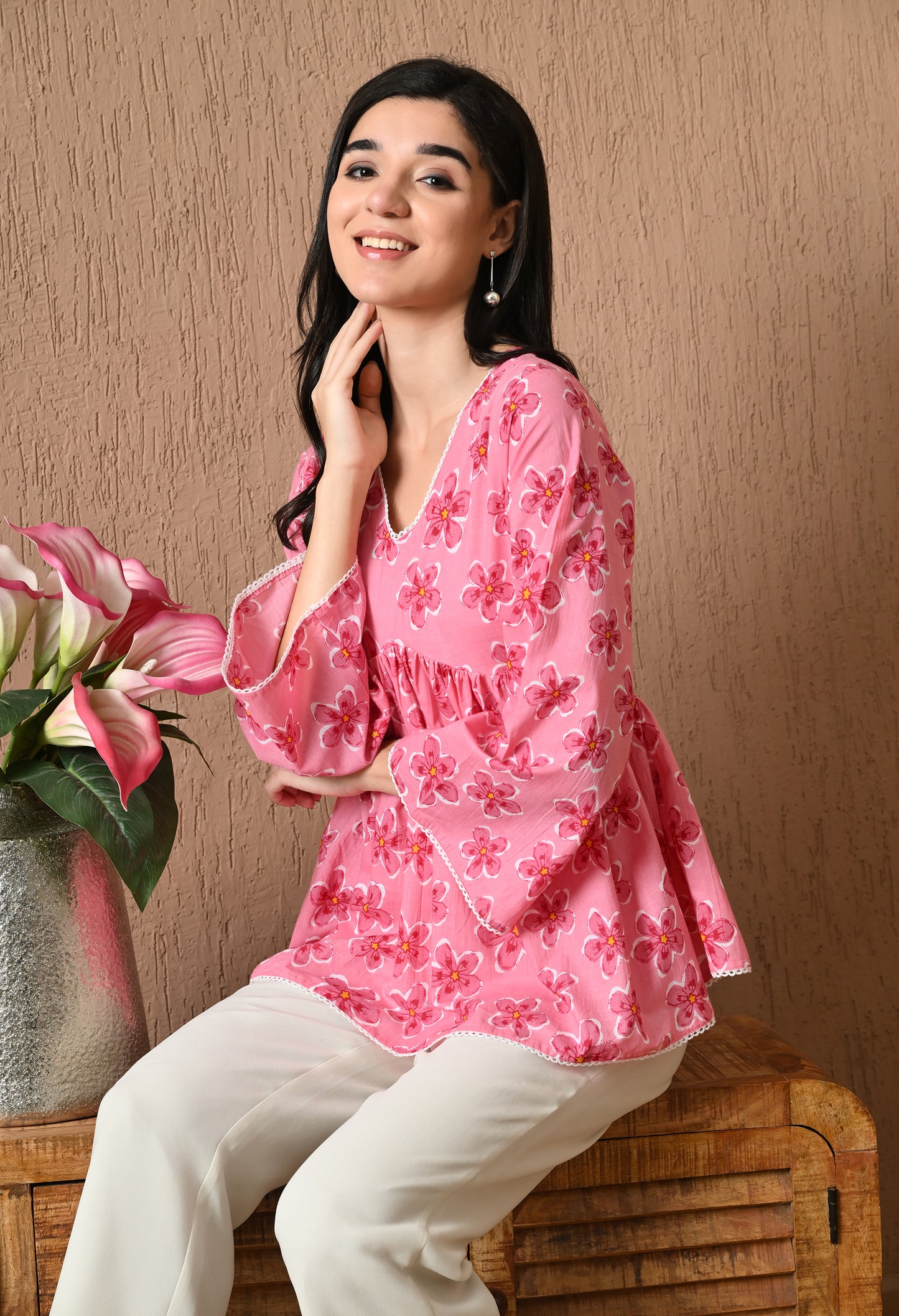 Roselle – Blush Bloom Cotton Peplum Top