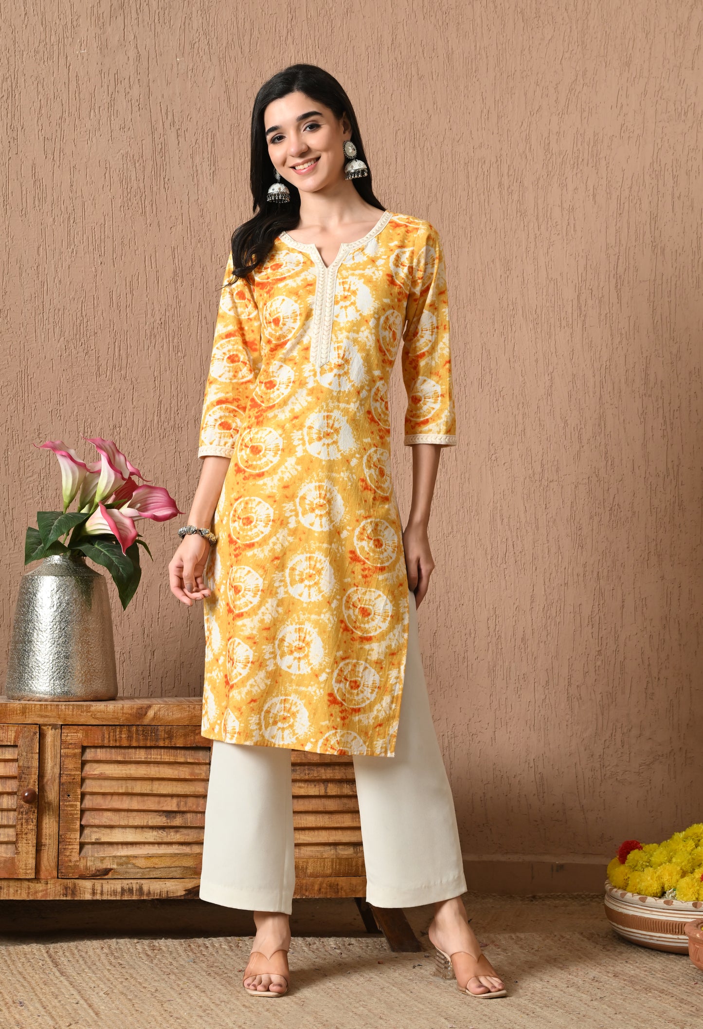 Rishika – Yellow Ombre Kurta with Lace Yoke