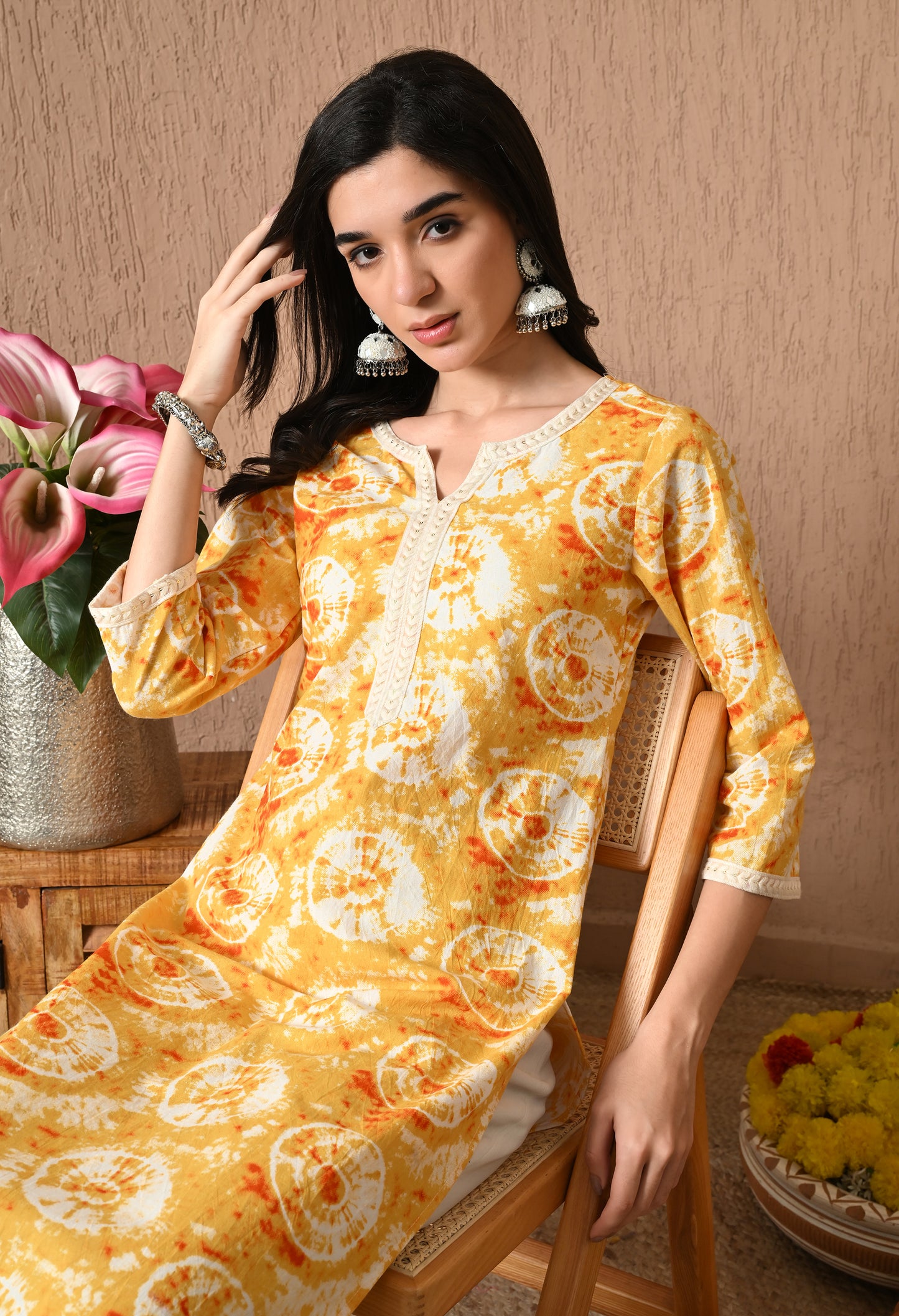 Rishika – Yellow Ombre Kurta with Lace Yoke
