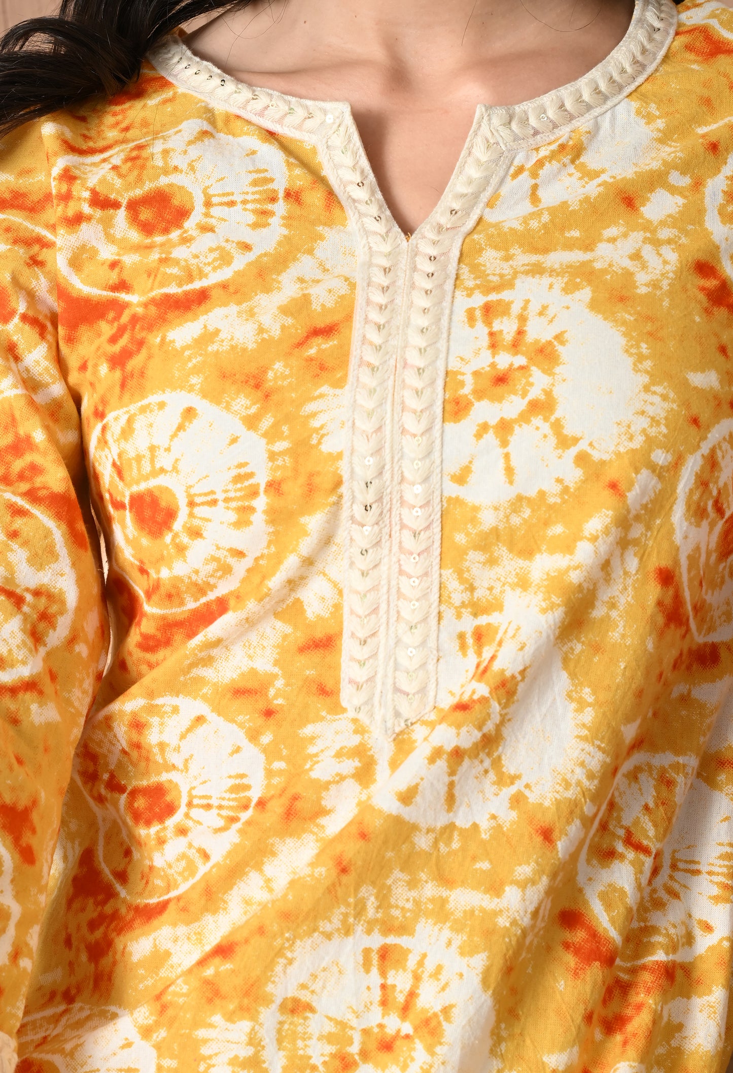 Rishika – Yellow Ombre Kurta with Lace Yoke