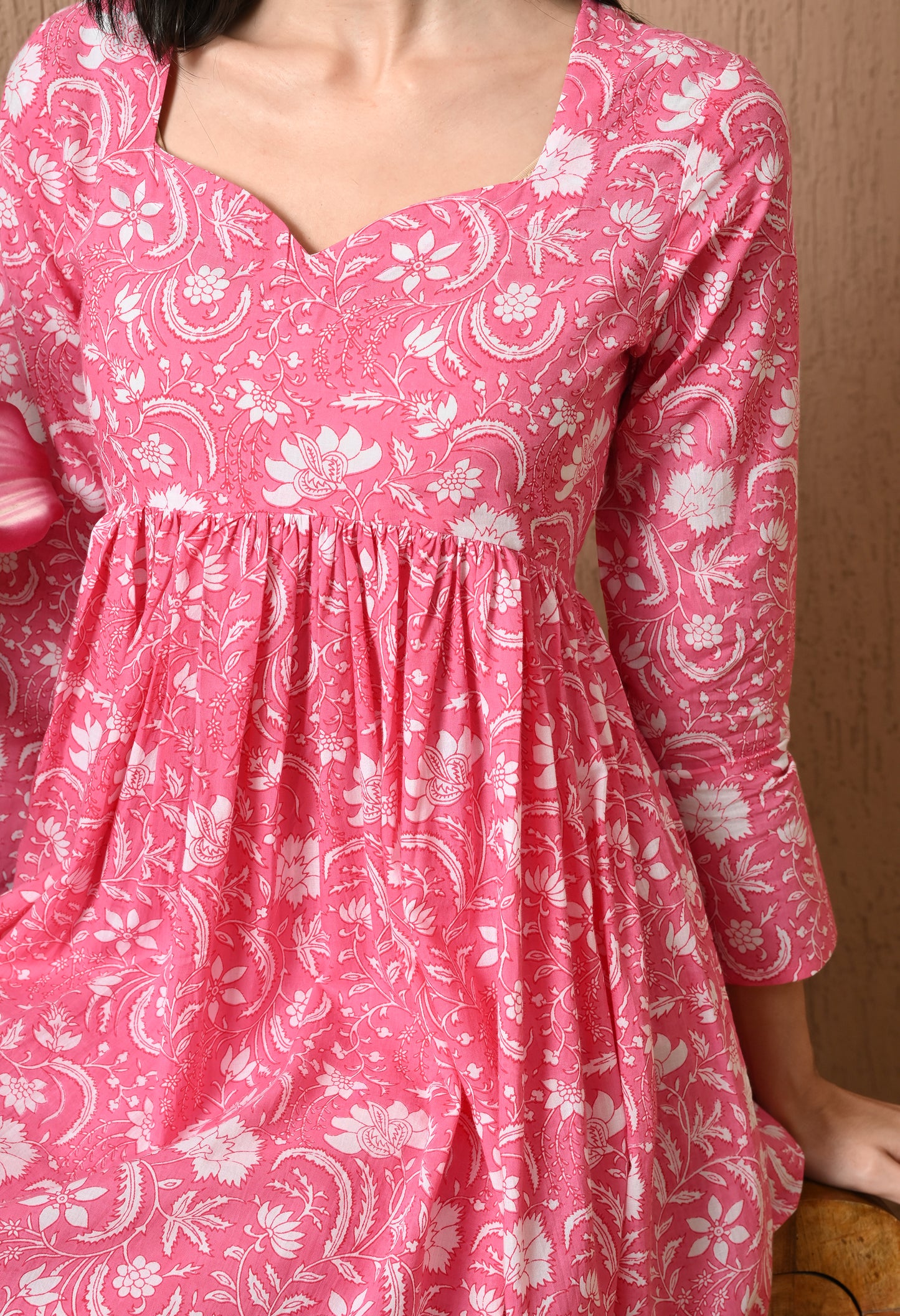 Phulvika – Pink Floral Gathered Kurta Pant Set