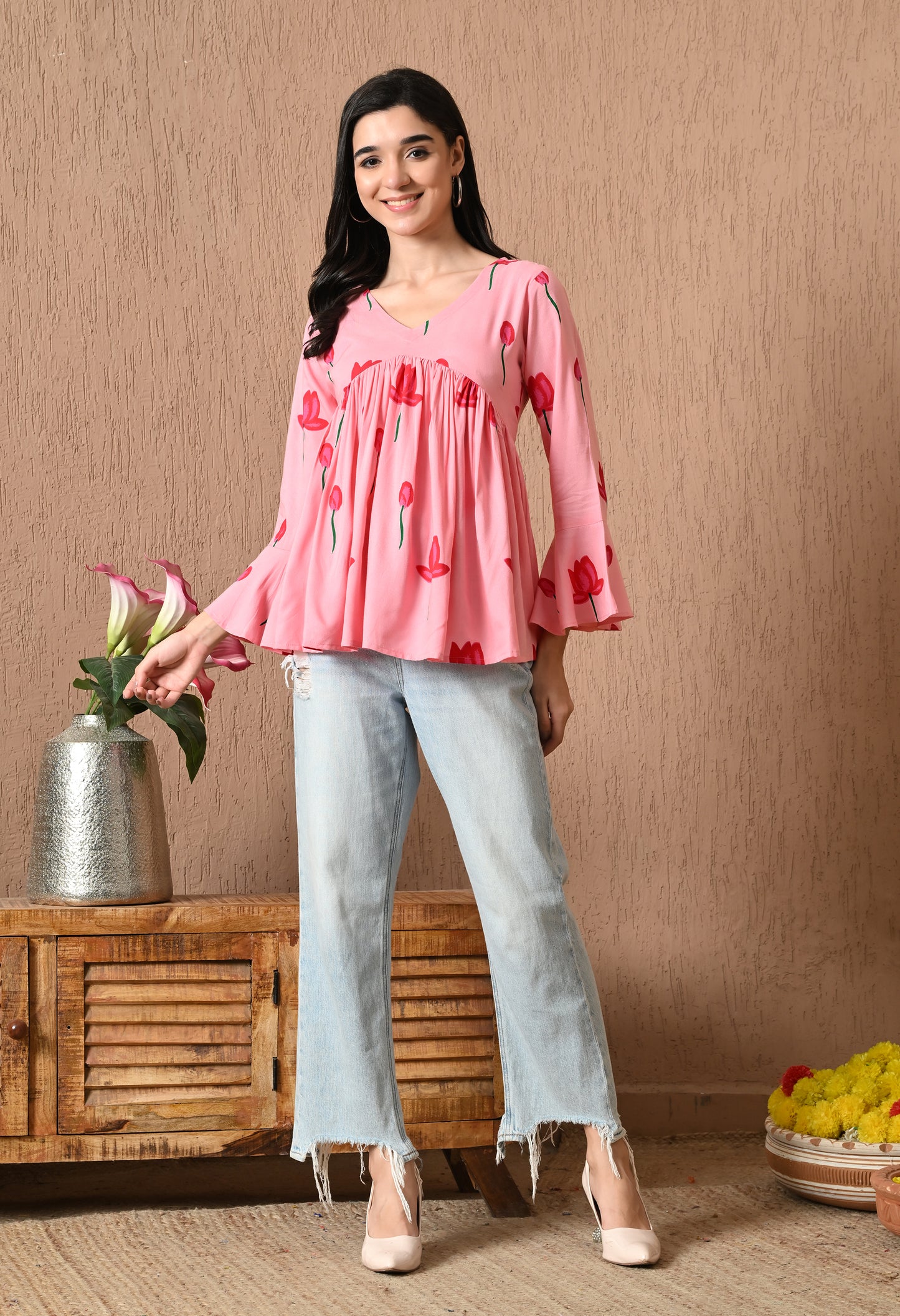 Iselda – Dusty Rose Cotton Peplum Top