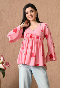 Iselda – Dusty Rose Cotton Peplum Top