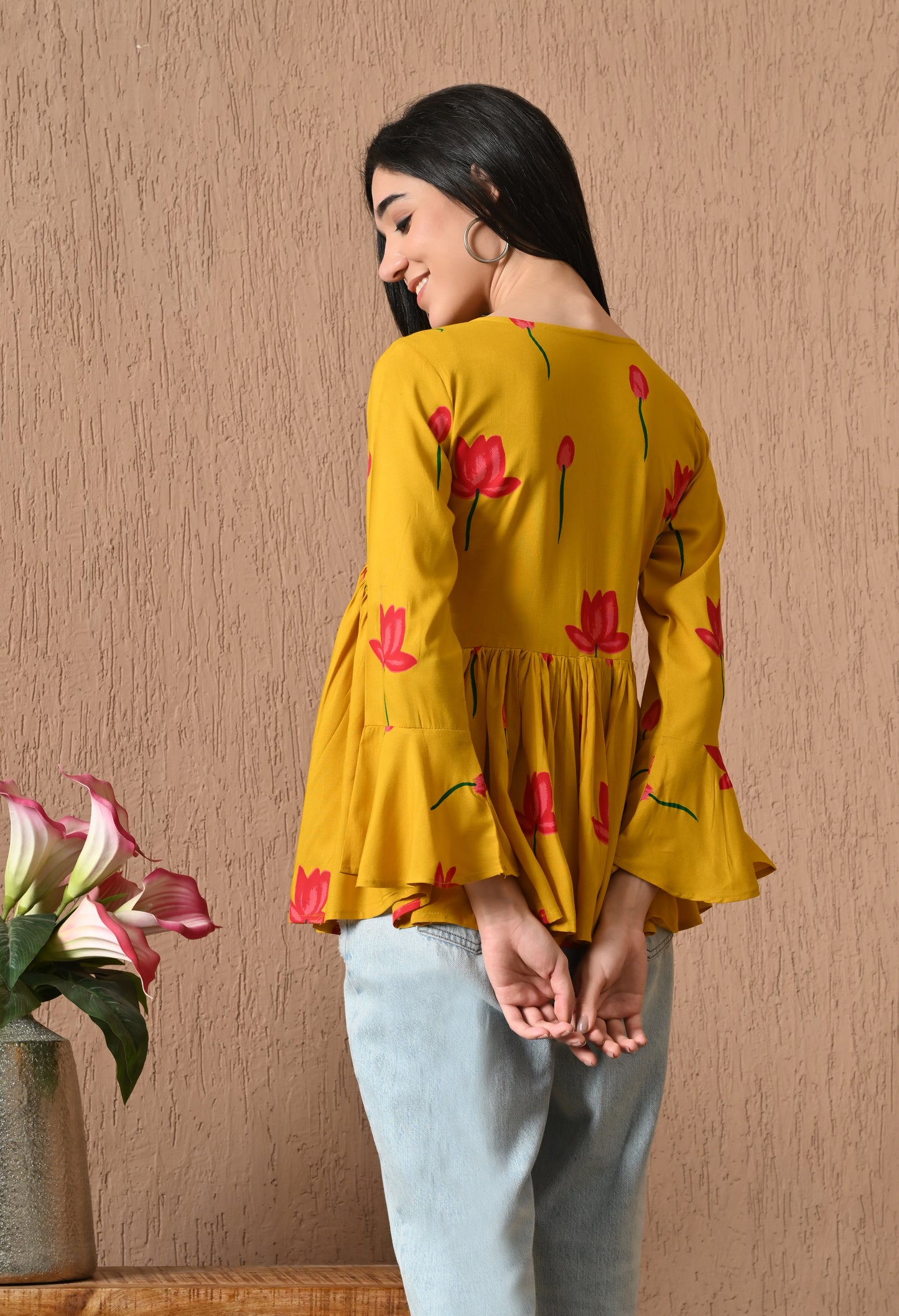 Orielle – Mustard Yellow Cotton Peplum Top