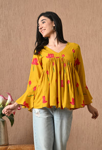Orielle – Mustard Yellow Cotton Peplum Top