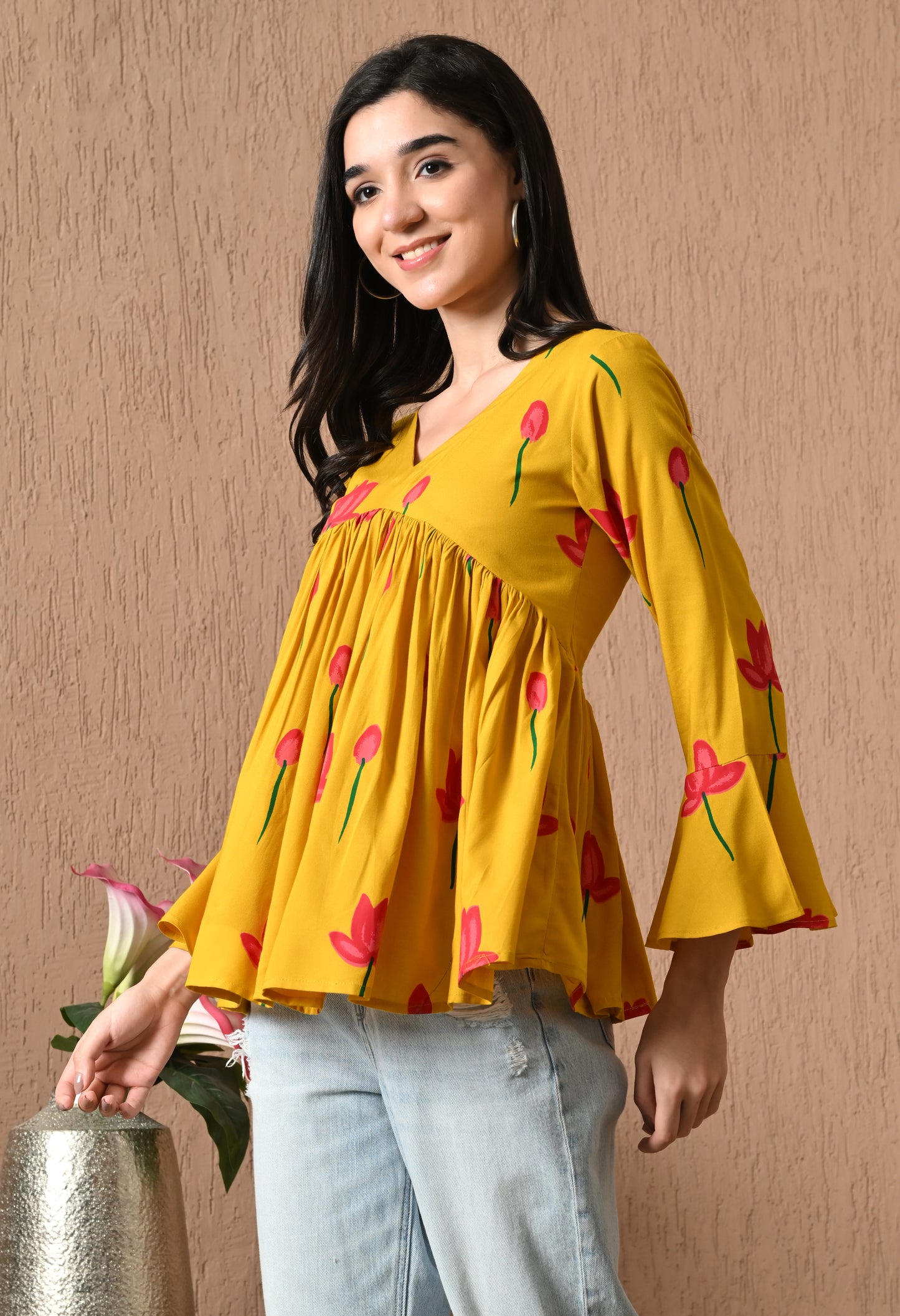 Orielle – Mustard Yellow Cotton Peplum Top