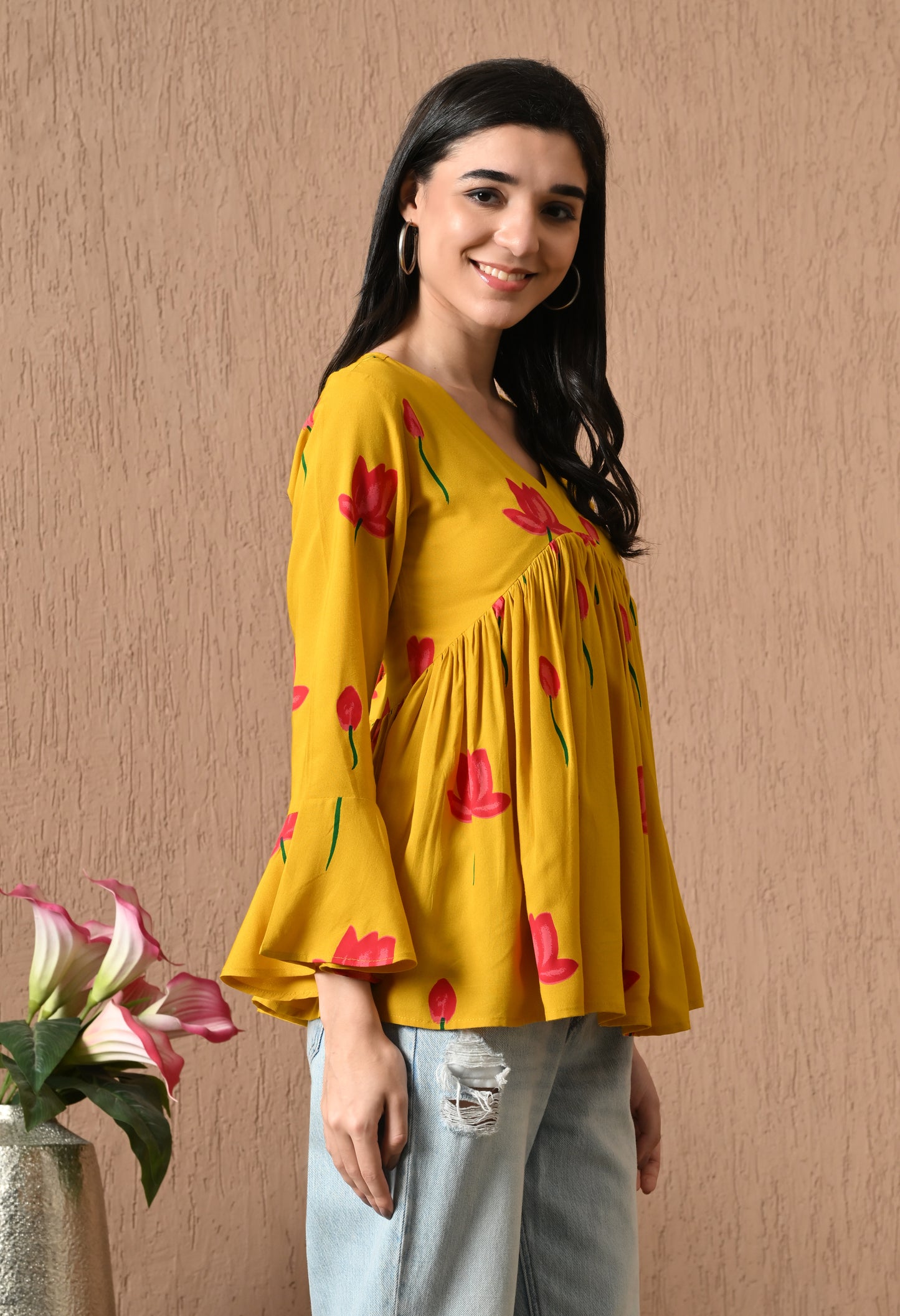 Orielle – Mustard Yellow Cotton Peplum Top