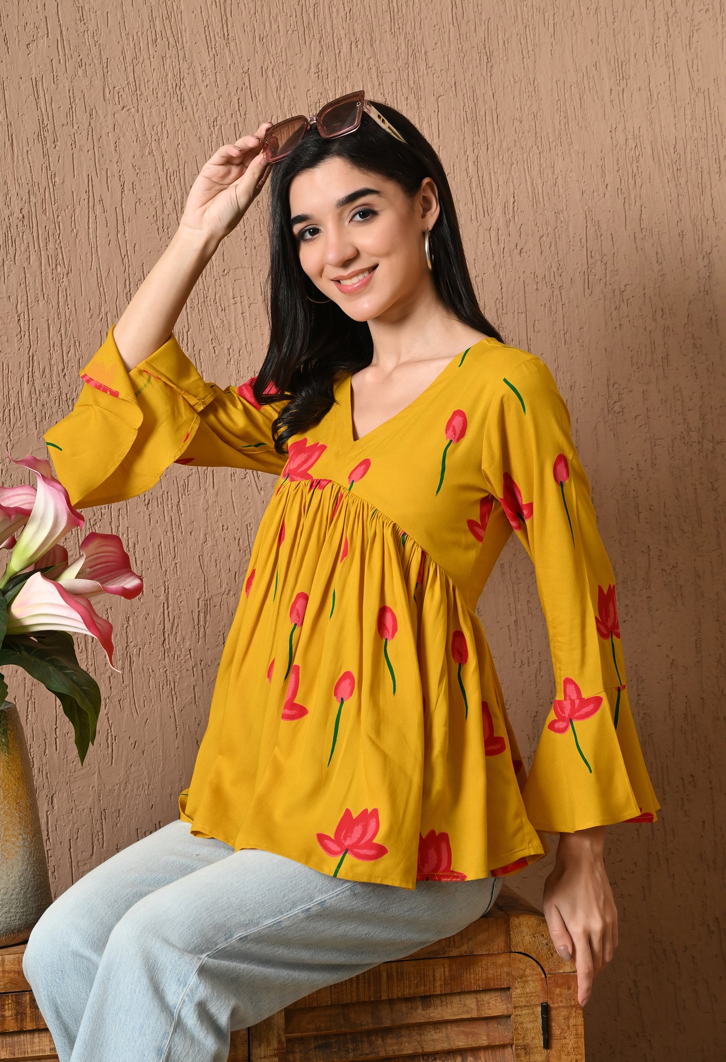 Orielle – Mustard Yellow Cotton Peplum Top