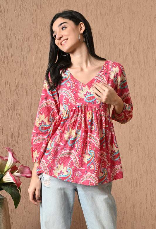 Rosavelle – Multicolor Bloom Cotton Peplum Top