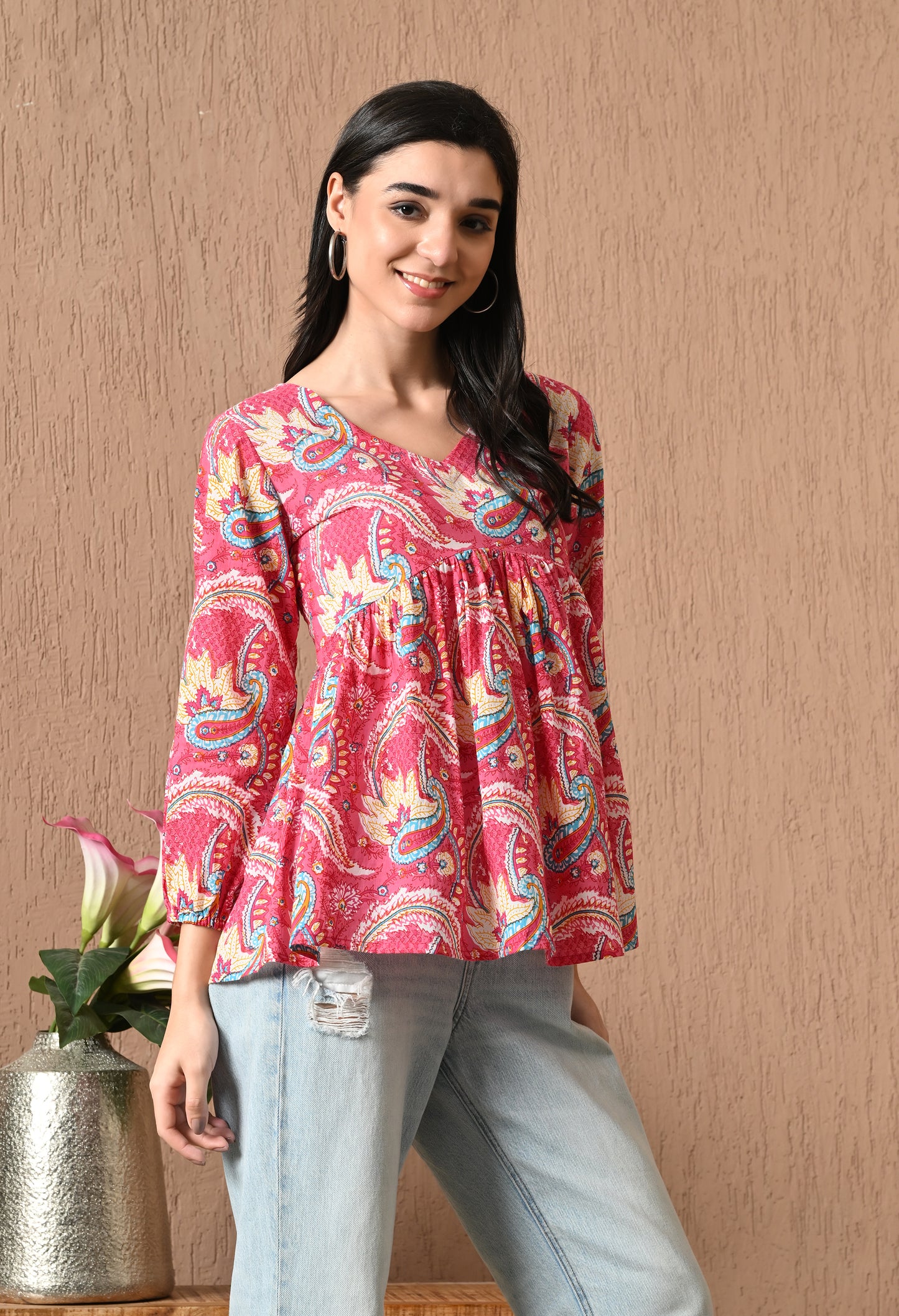 Rosavelle – Multicolor Bloom Cotton Peplum Top