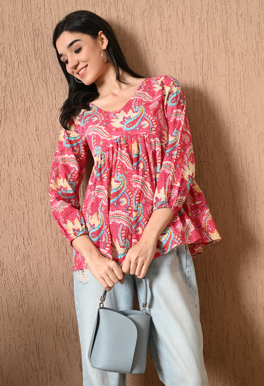 Rosavelle – Multicolor Bloom Cotton Peplum Top