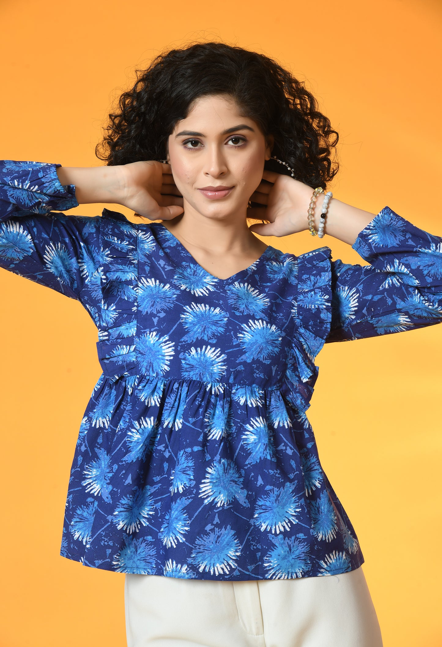 Azure Whimsy Gathered Frill Top