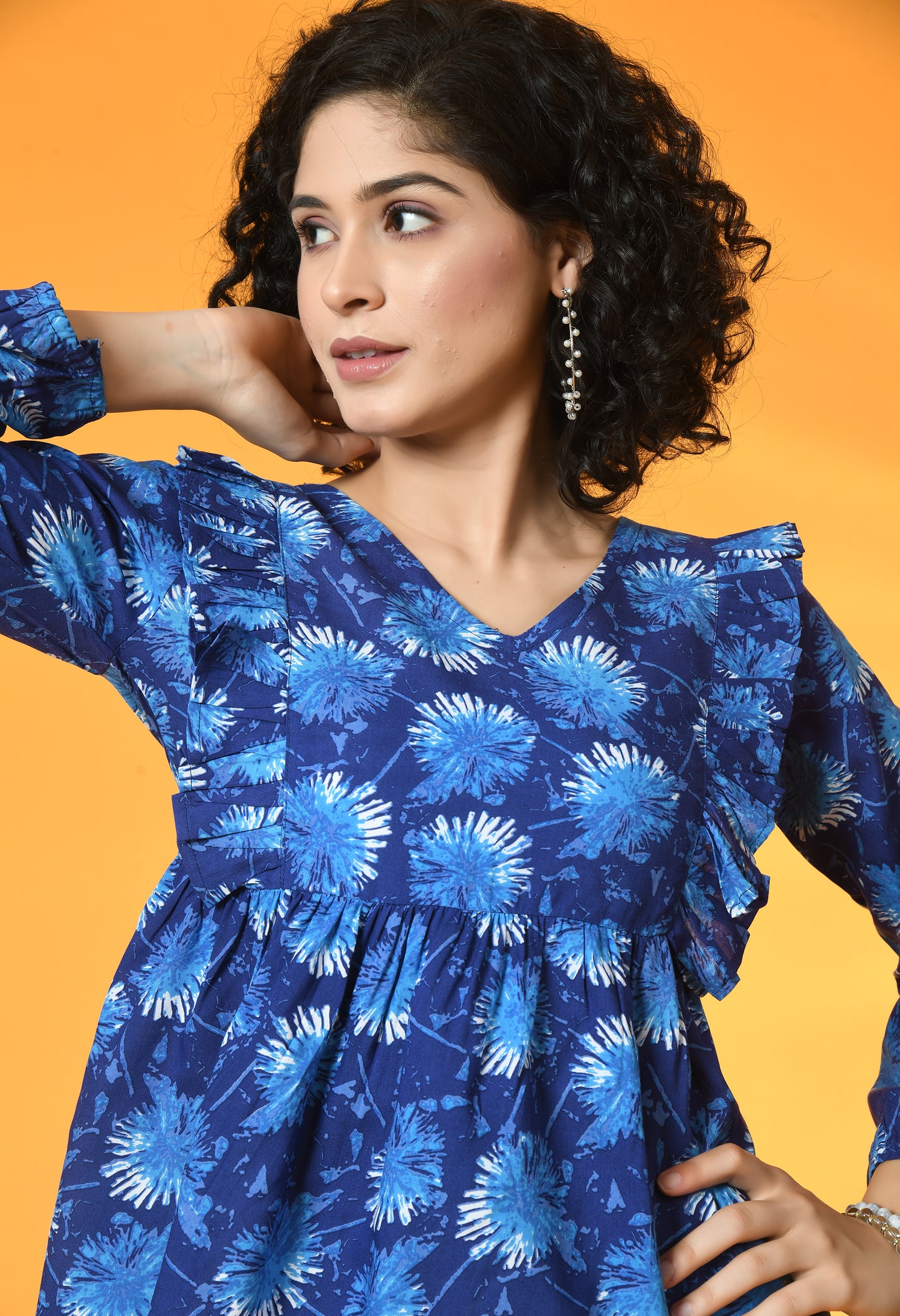 Azure Whimsy Gathered Frill Top