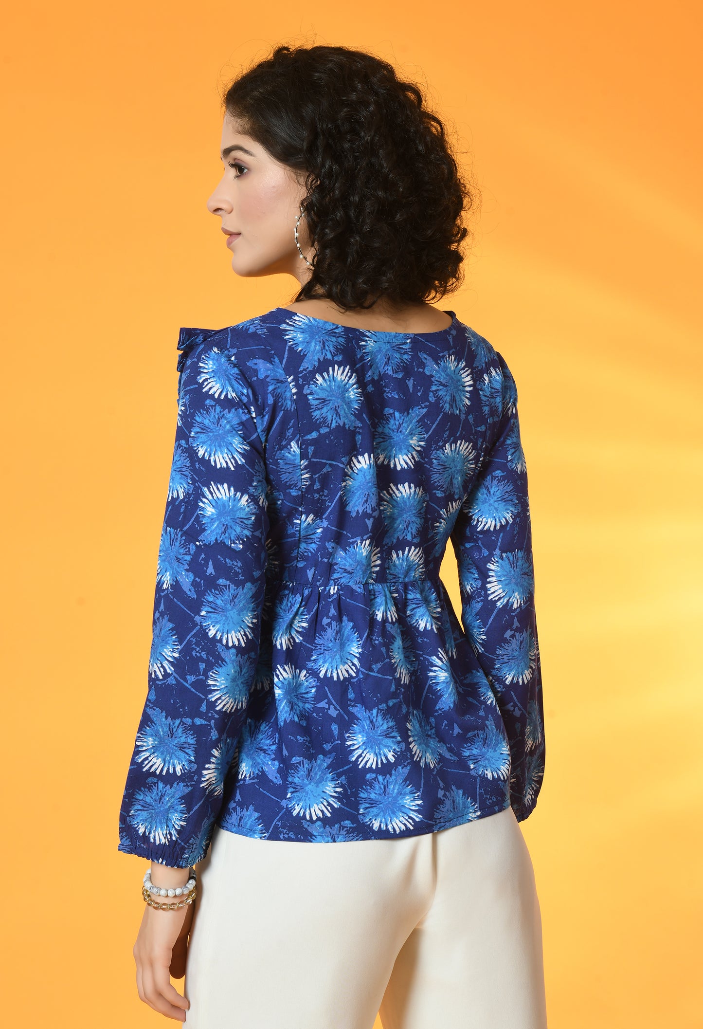 Azure Whimsy Gathered Frill Top