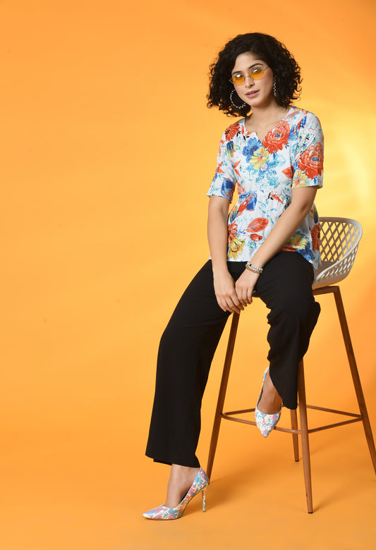 Floral Fiesta Half Sleeve Top