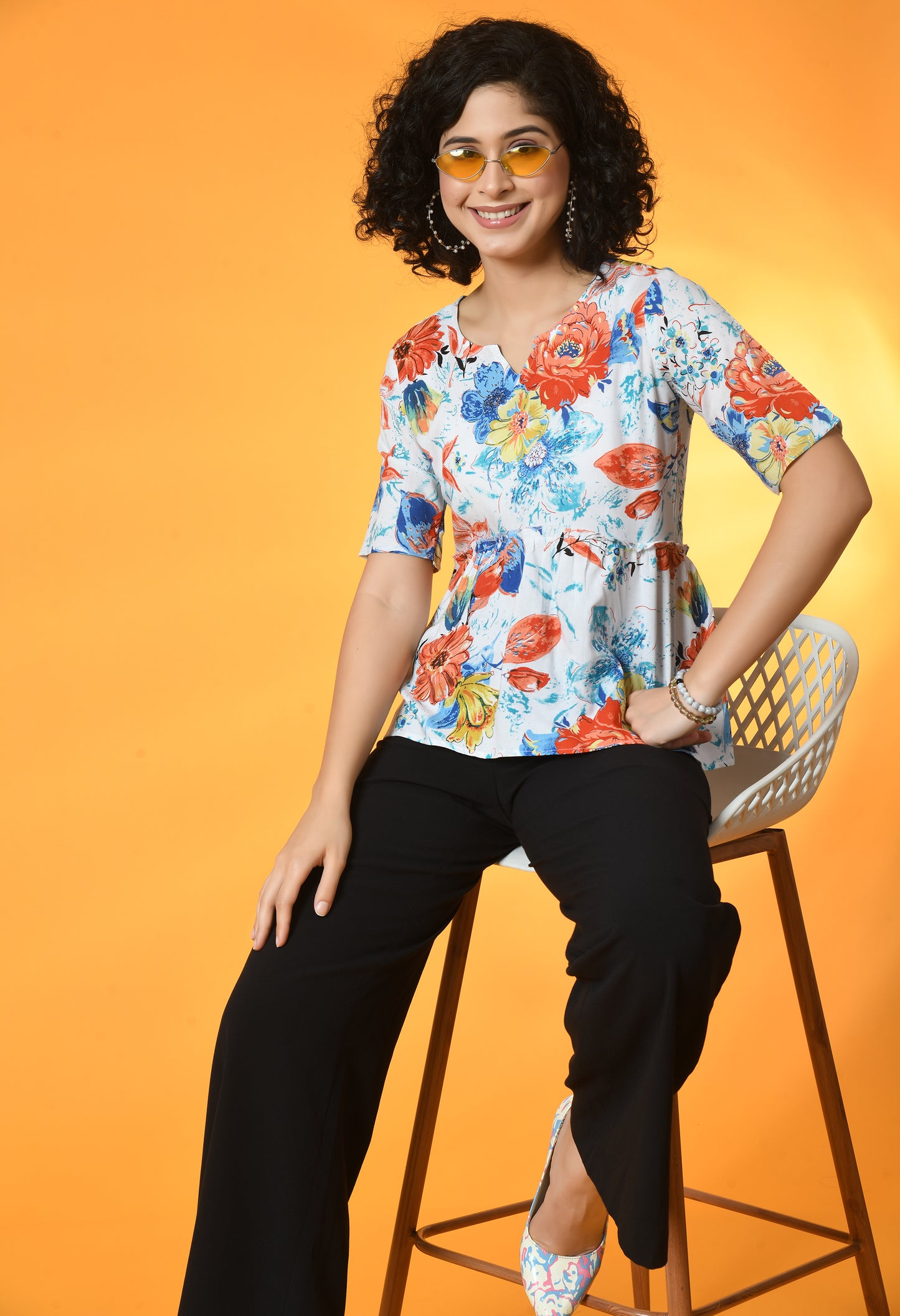 Floral Fiesta Half Sleeve Top