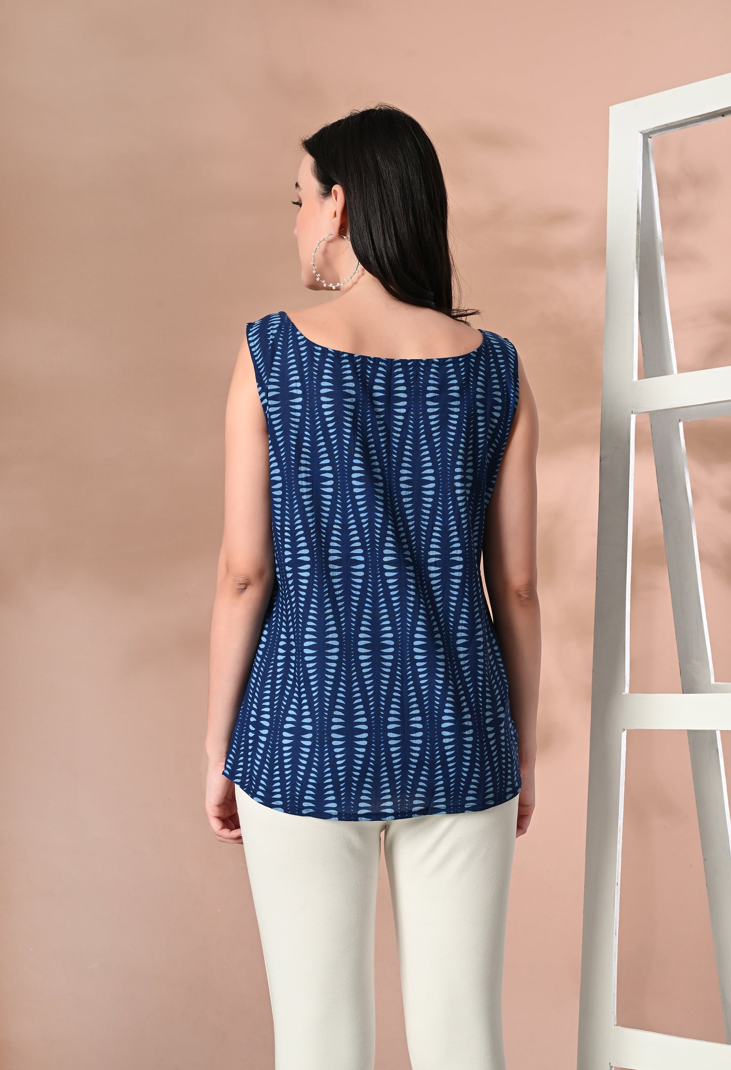 Blue Horizon Striped Square Neck Sleeveless Top