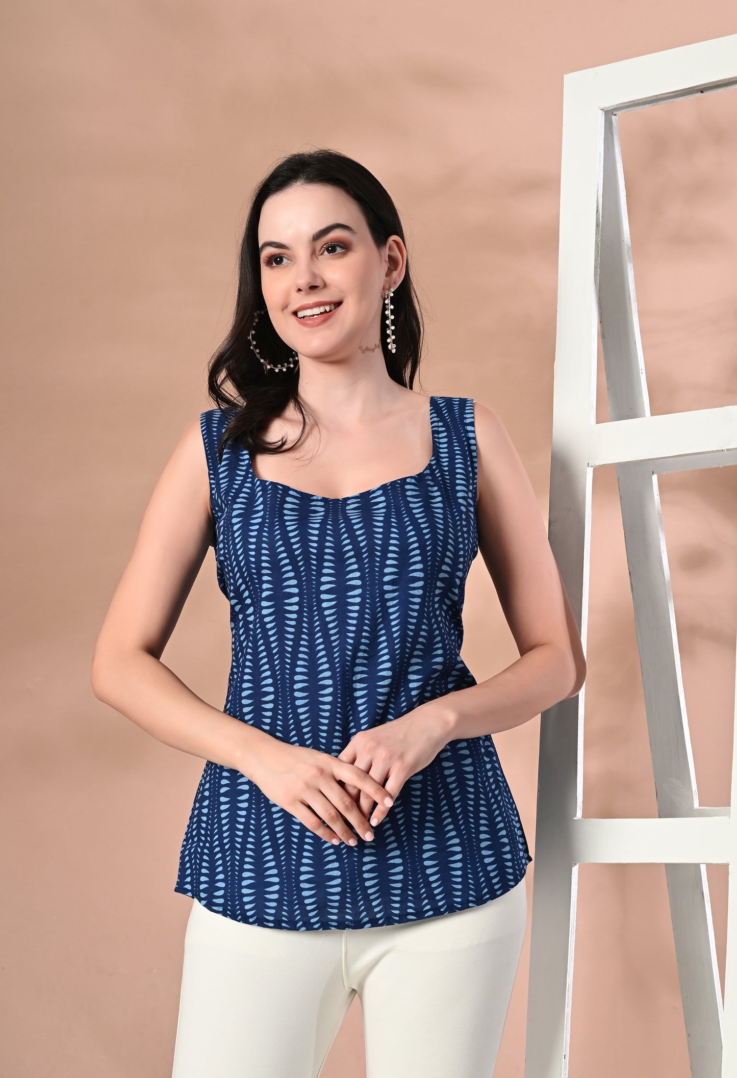 Blue Horizon Striped Square Neck Sleeveless Top