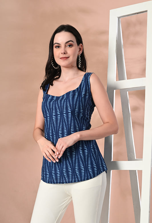 Blue Horizon Striped Square Neck Sleeveless Top