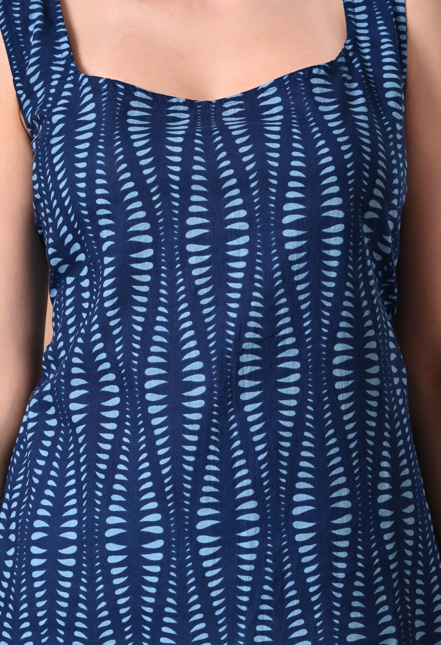Blue Horizon Striped Square Neck Sleeveless Top