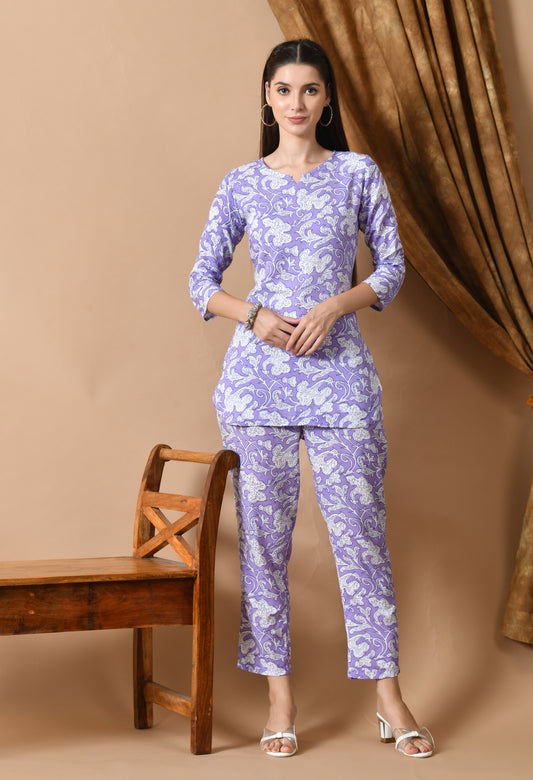 Lilac Bloom – Lavender Floral Night Suit