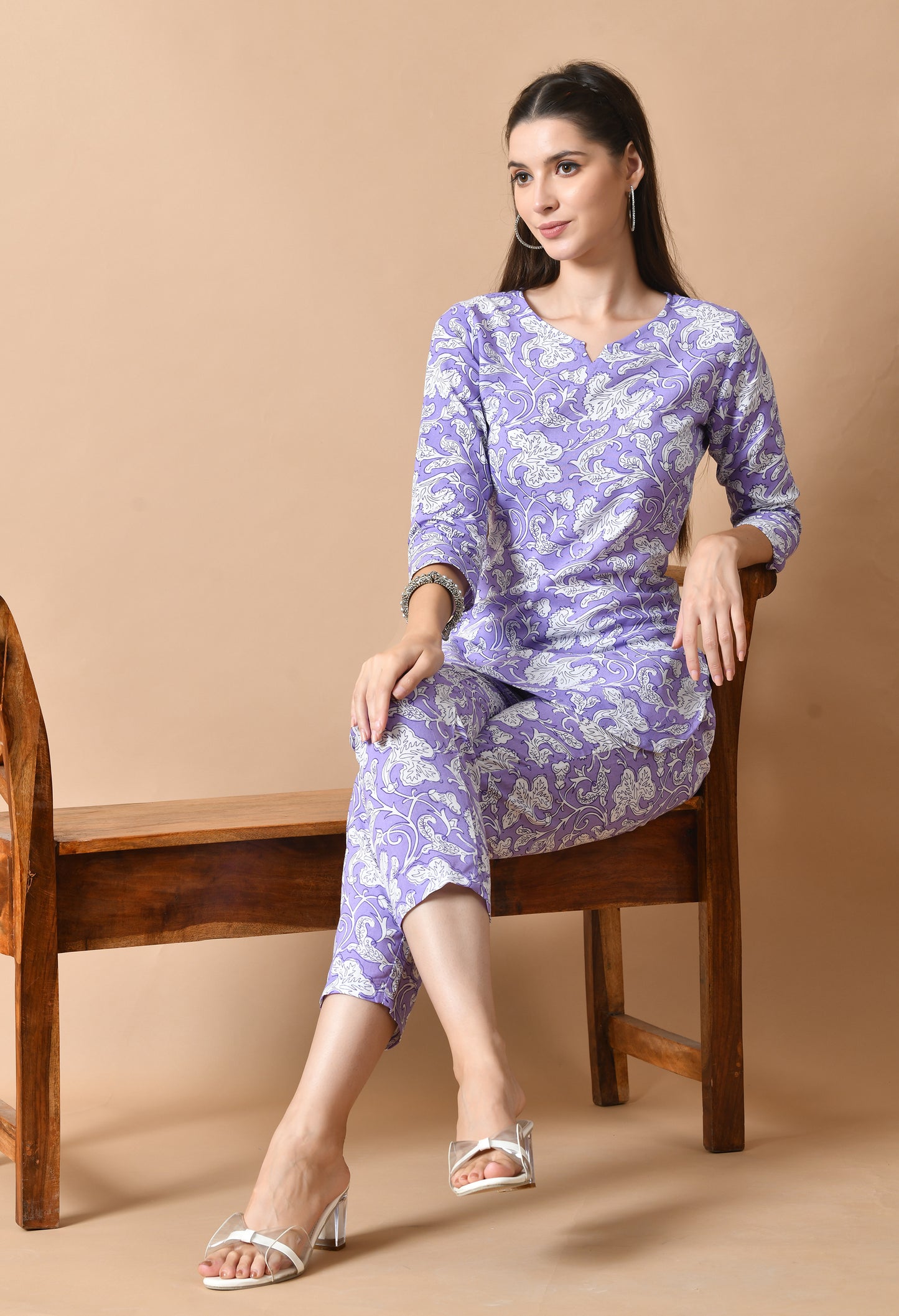 Lilac Bloom – Lavender Floral Night Suit