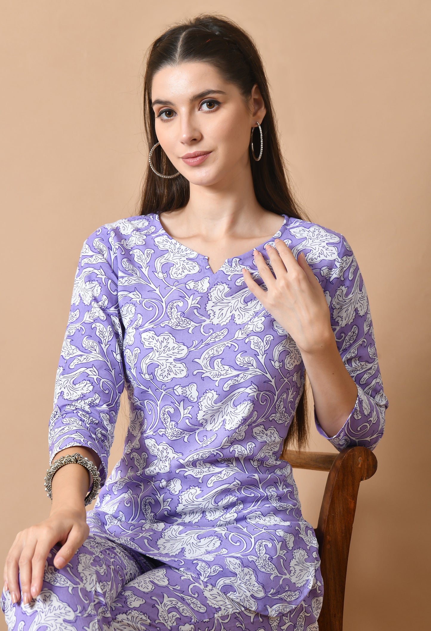 Lilac Bloom – Lavender Floral Night Suit