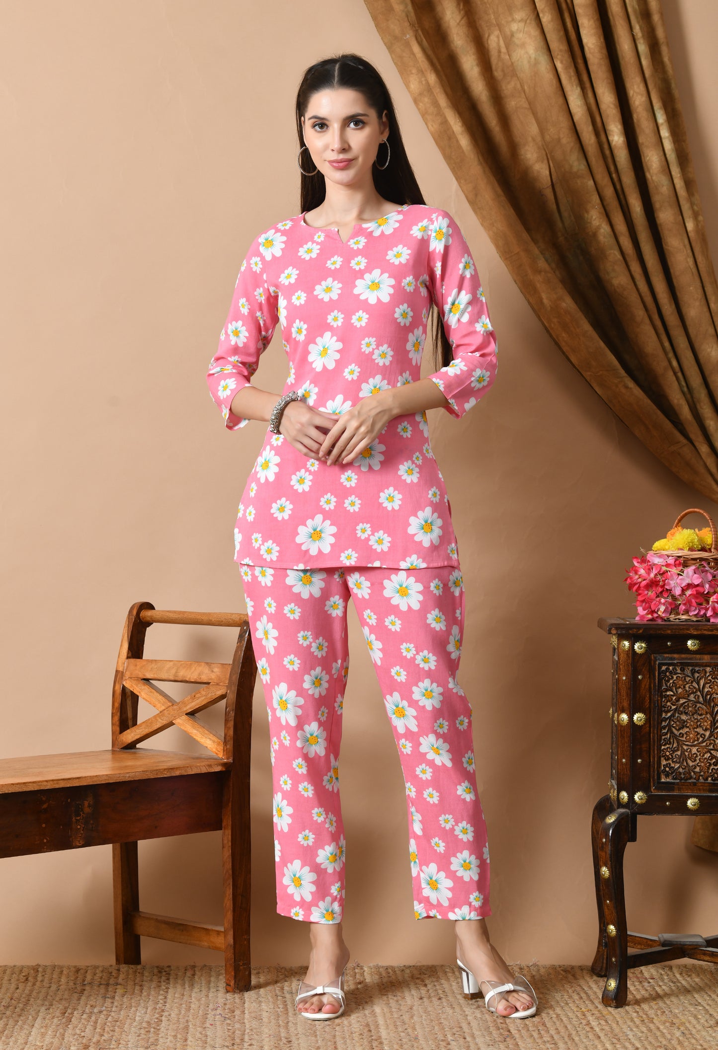 Rosewhisper – Pink Floral Night Suit for Women