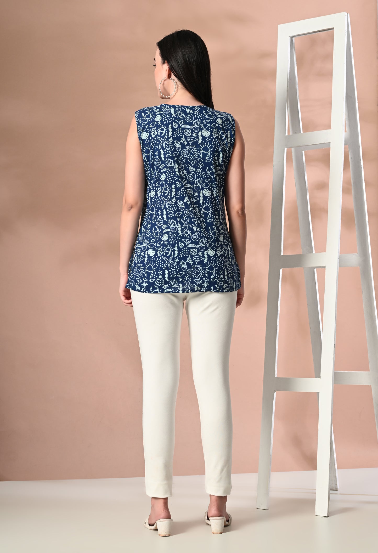 Indigo Blossom Navy Blue V-Neck Sleeveless Top