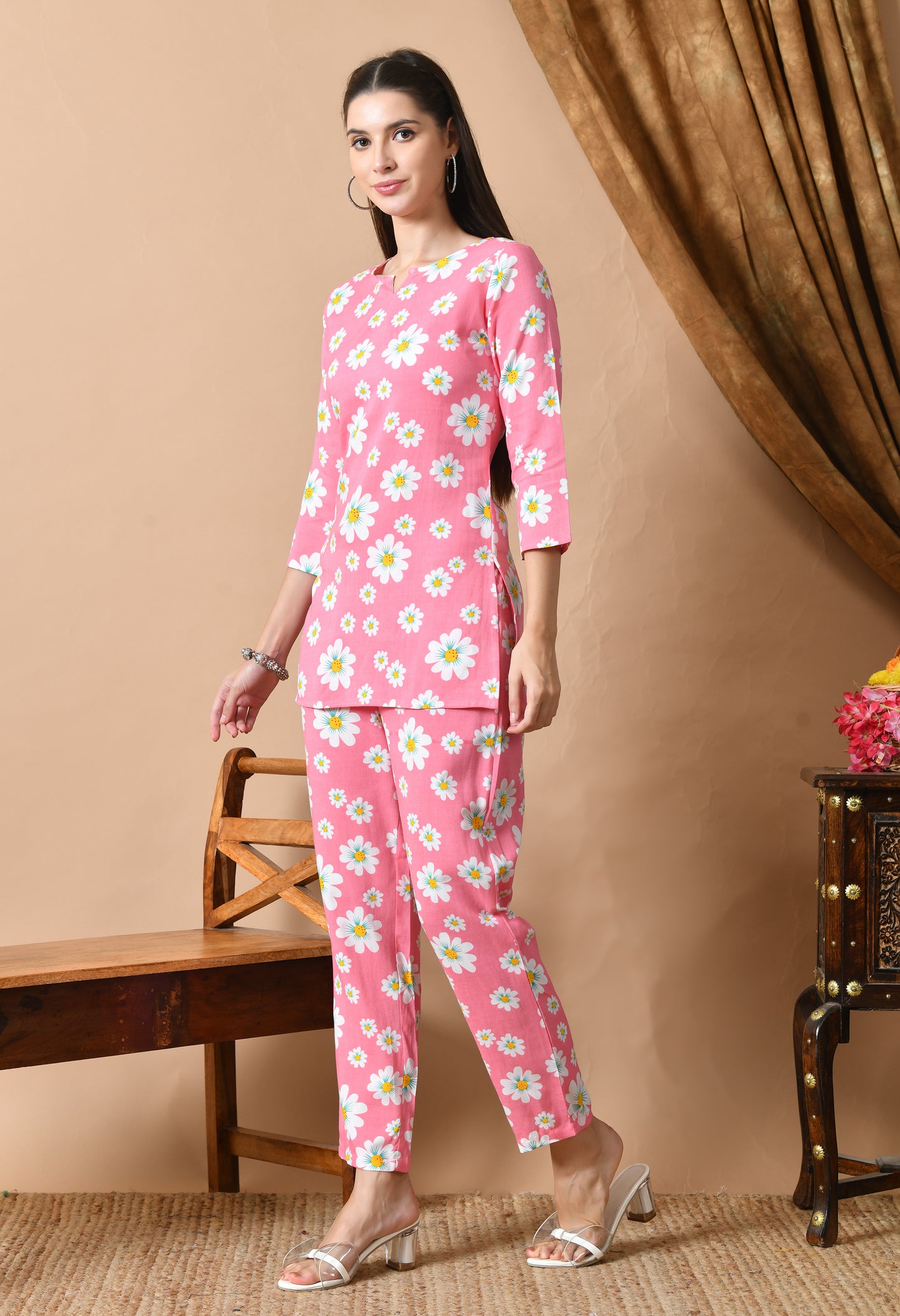 Rosewhisper – Pink Floral Night Suit for Women