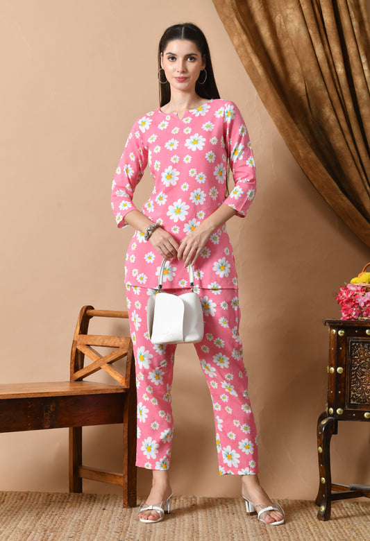 Rosewhisper – Pink Floral Night Suit for Women