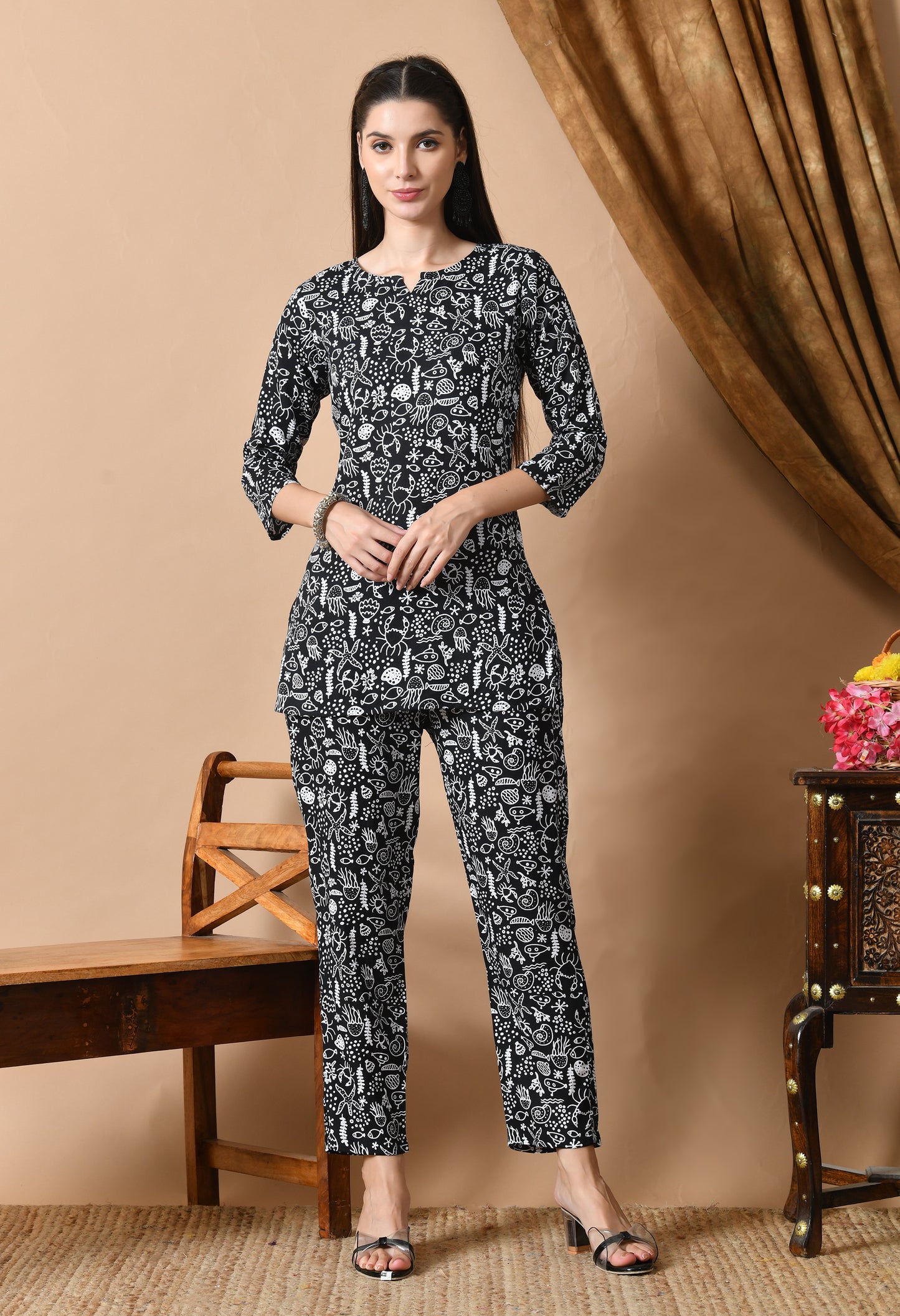 Midnight Voyage – Nautical Print Night Suit