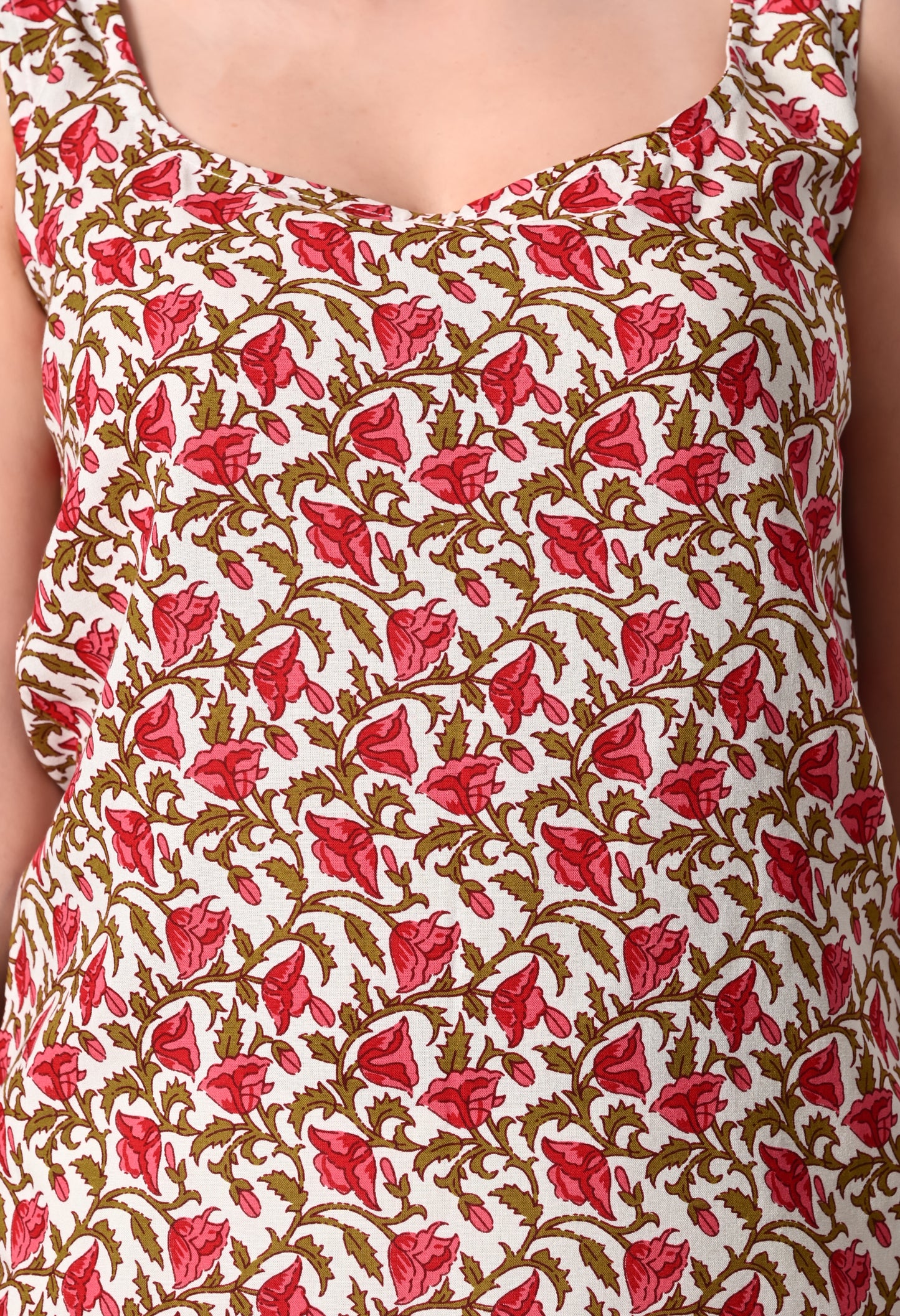 Crimson Petals Square Neck Sleeveless Top