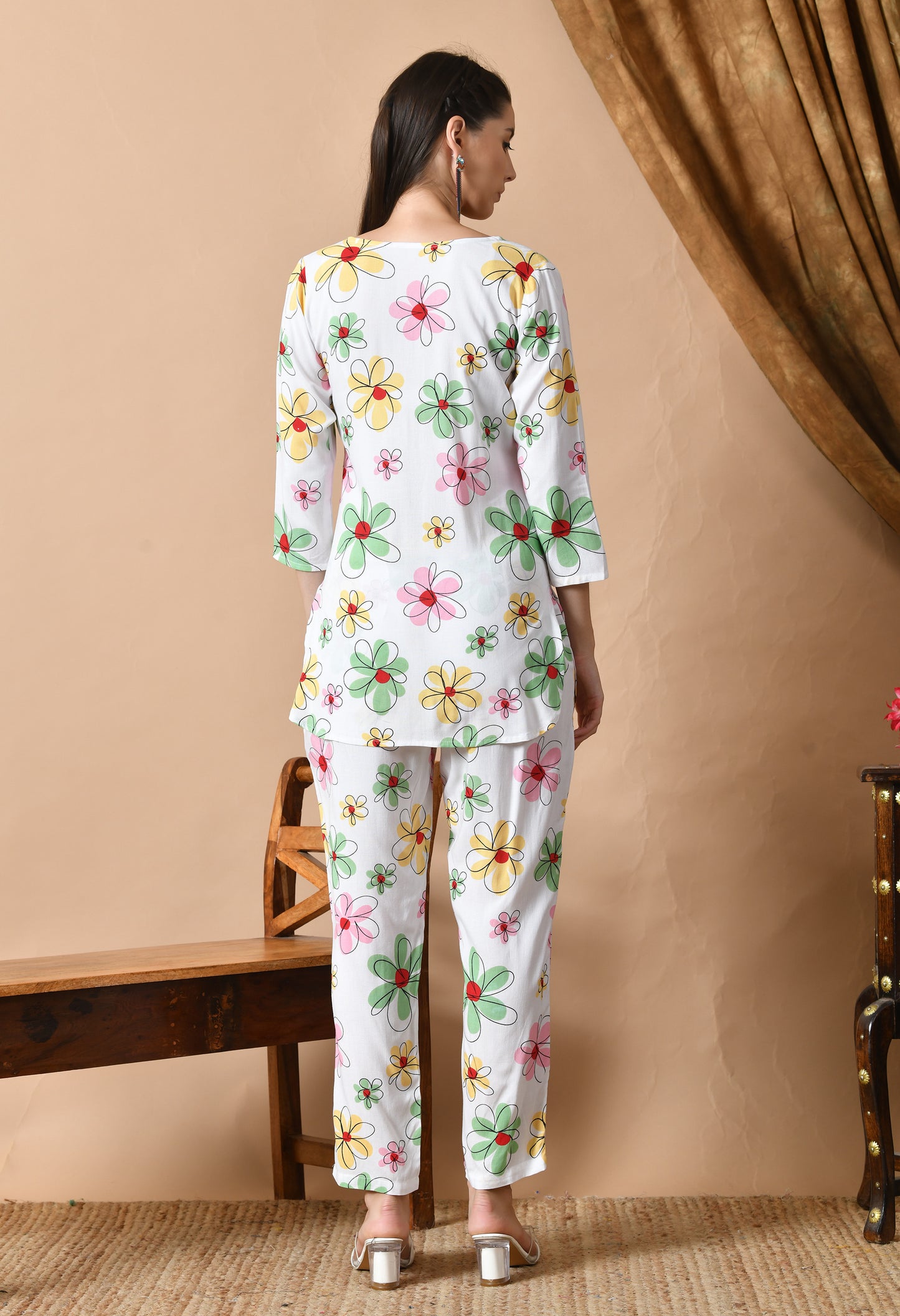 Whitesong – White Floral Night Suit for Women