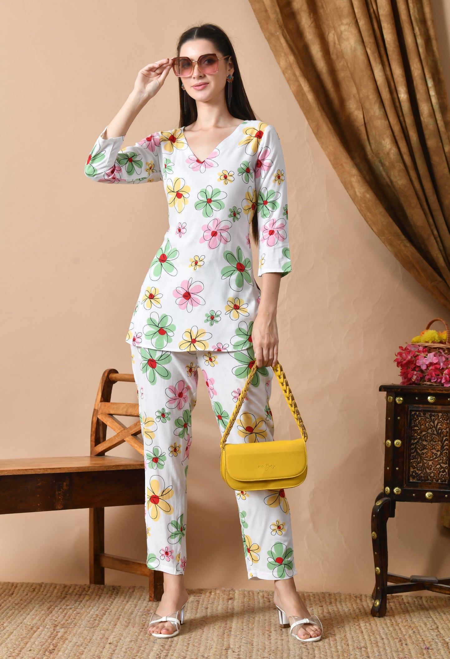 Whitesong – White Floral Night Suit for Women