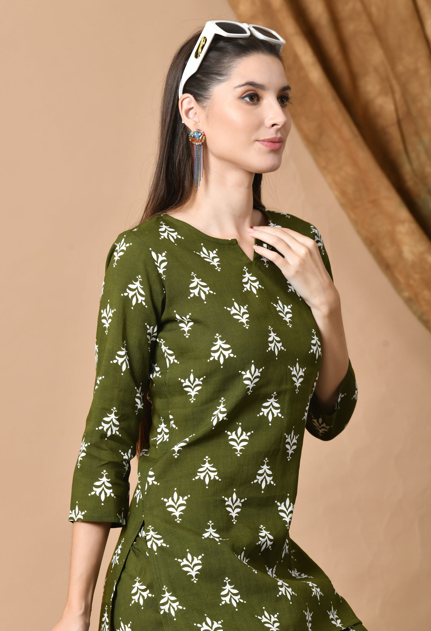Olive Aura – Traditional Print Night Suit for Women