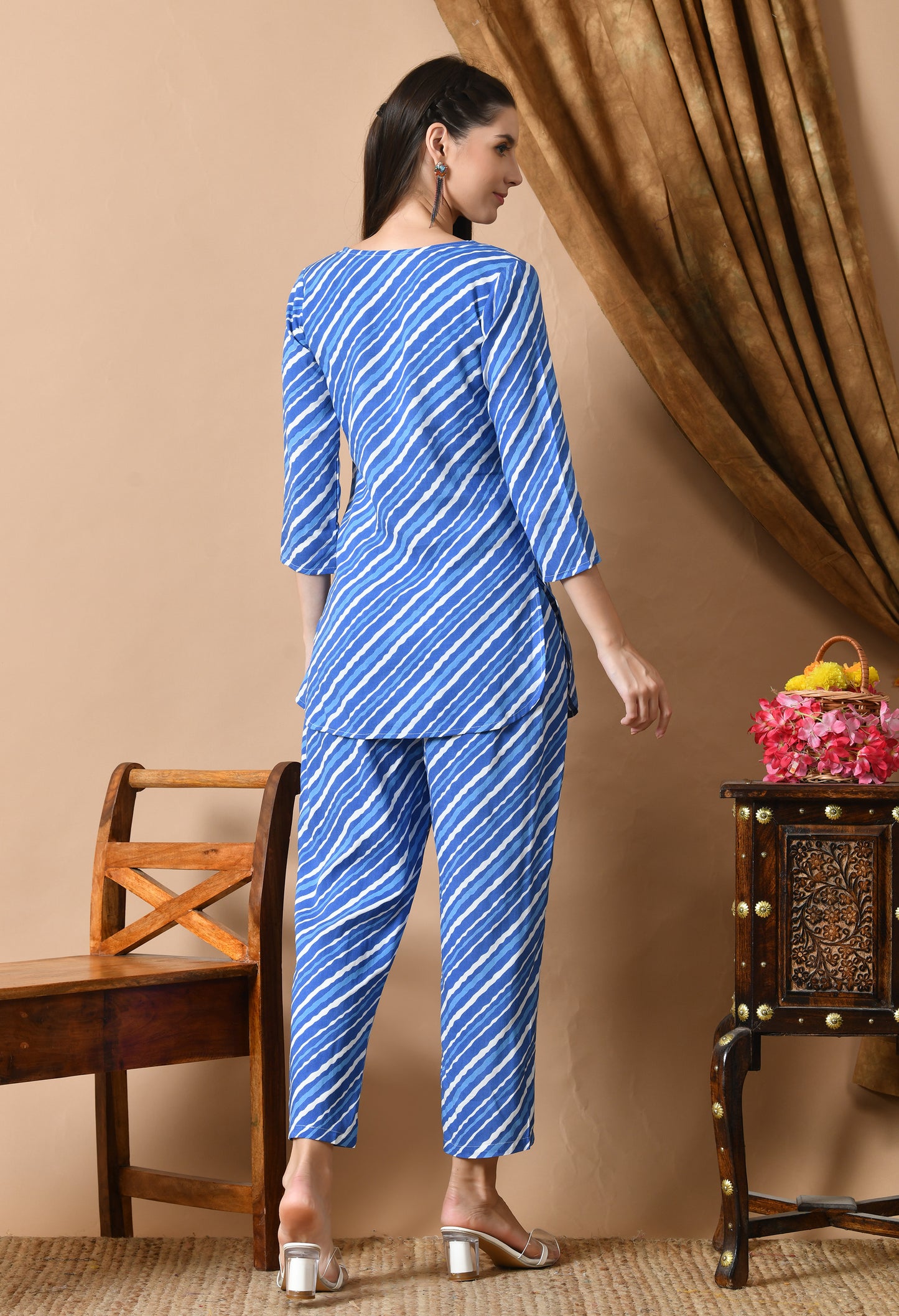Skyline Stripes – Blue Striped Night Suit for Women