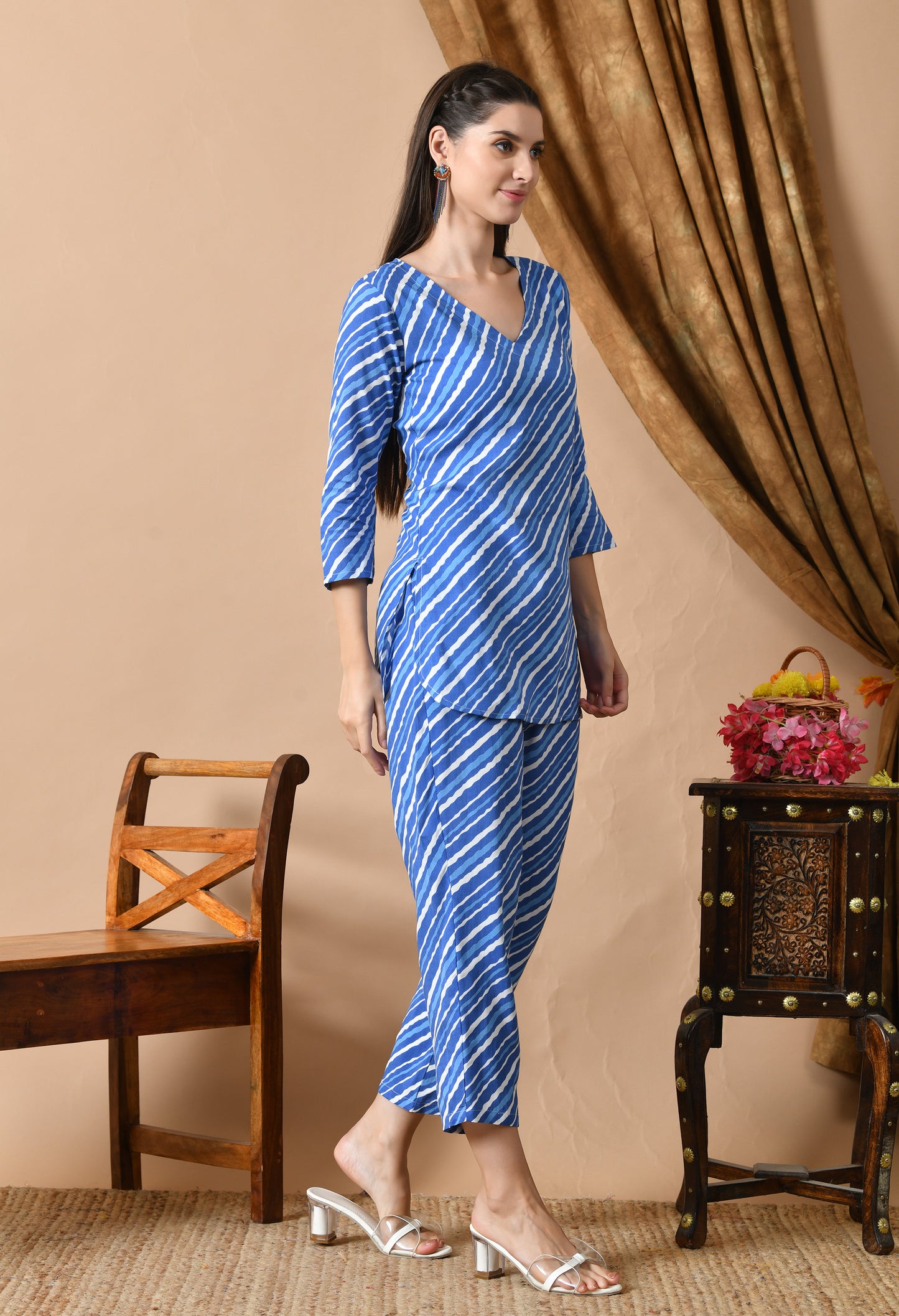 Skyline Stripes – Blue Striped Night Suit for Women