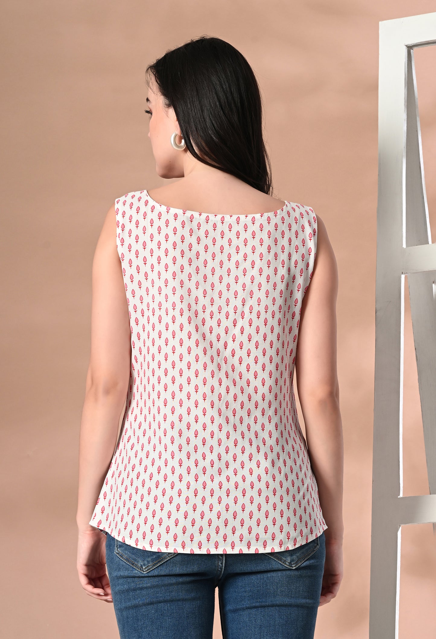 Crimson Leaf Petals Square Neck Sleeveless Top