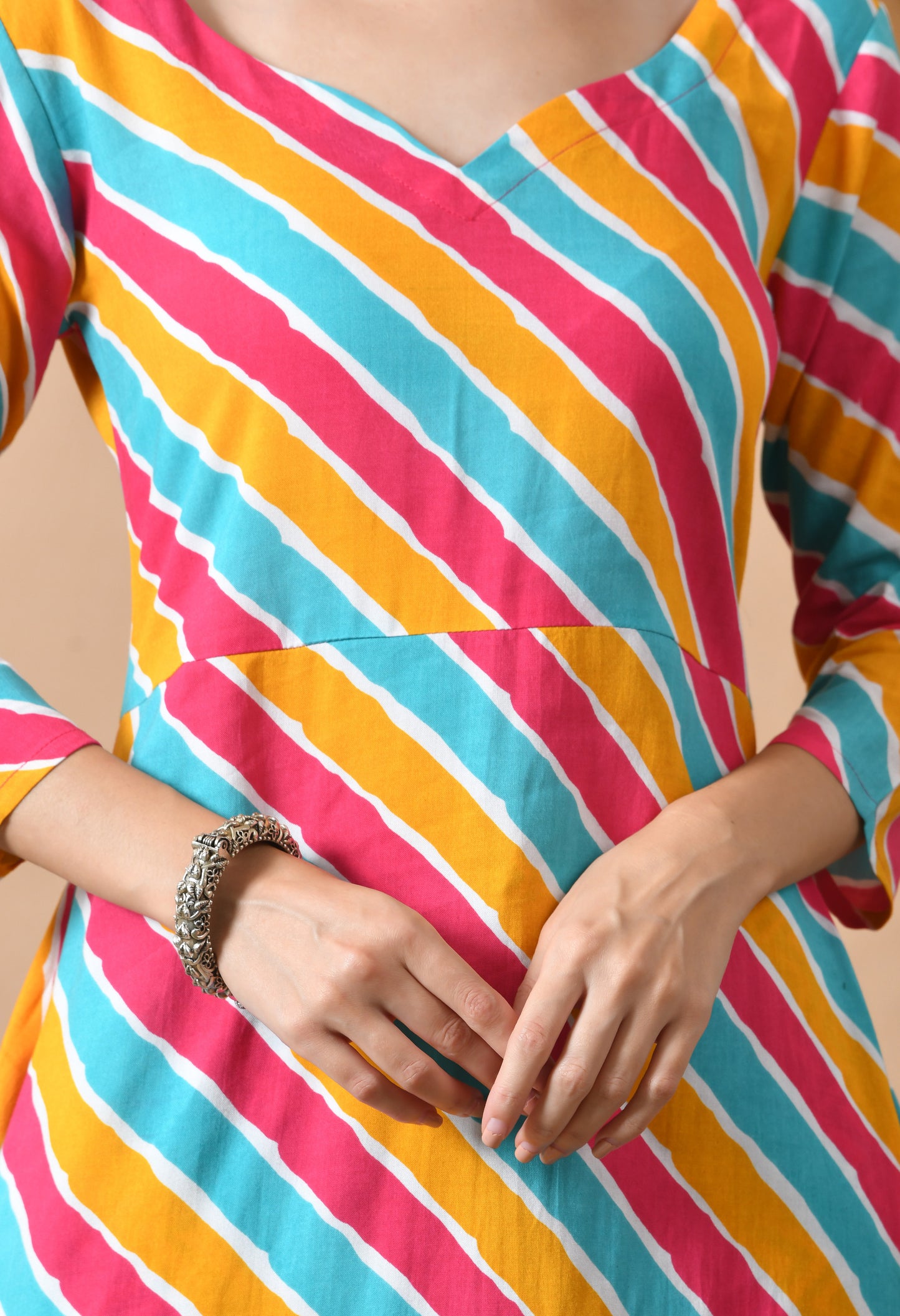 Multicolor Leheriya Print Kurta Set with Dupatta