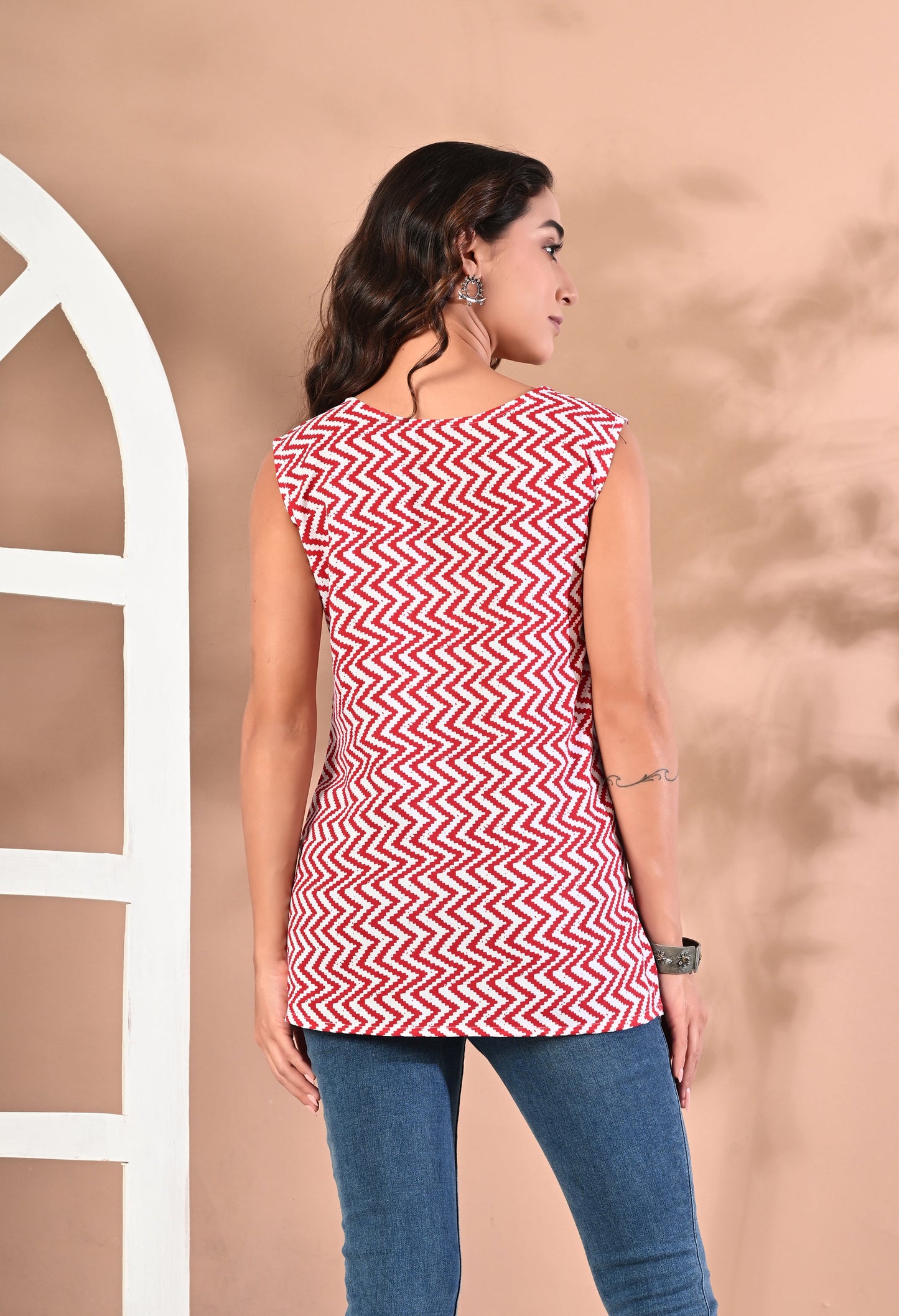 Crimson Stripes Red V-Neck Sleeveless Top