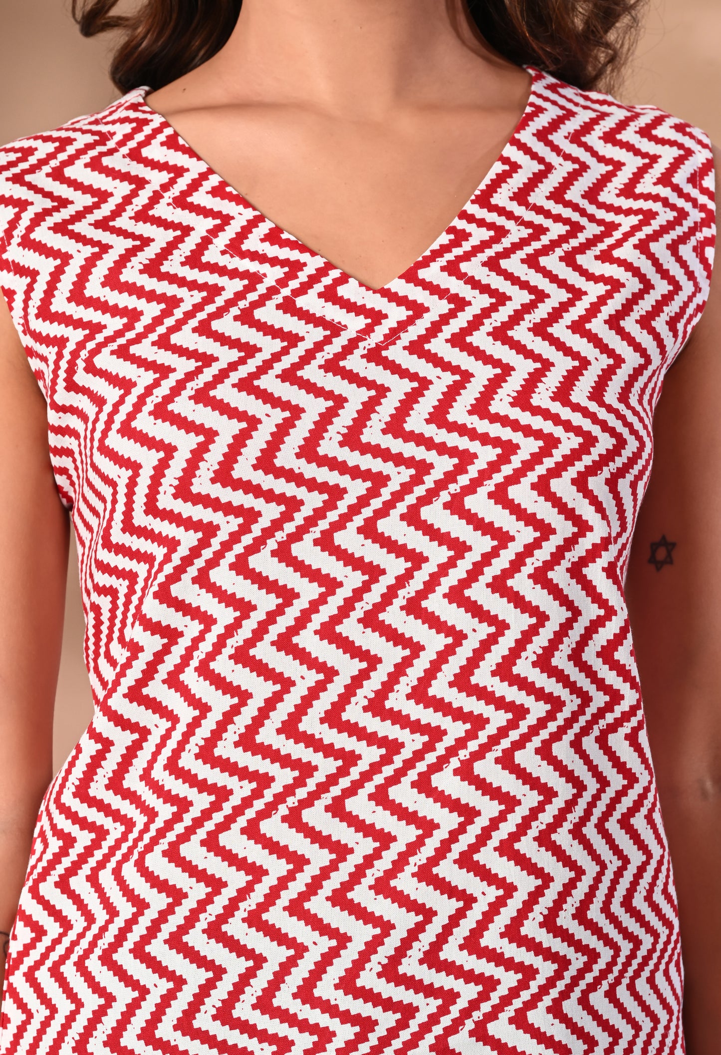 Crimson Stripes Red V-Neck Sleeveless Top