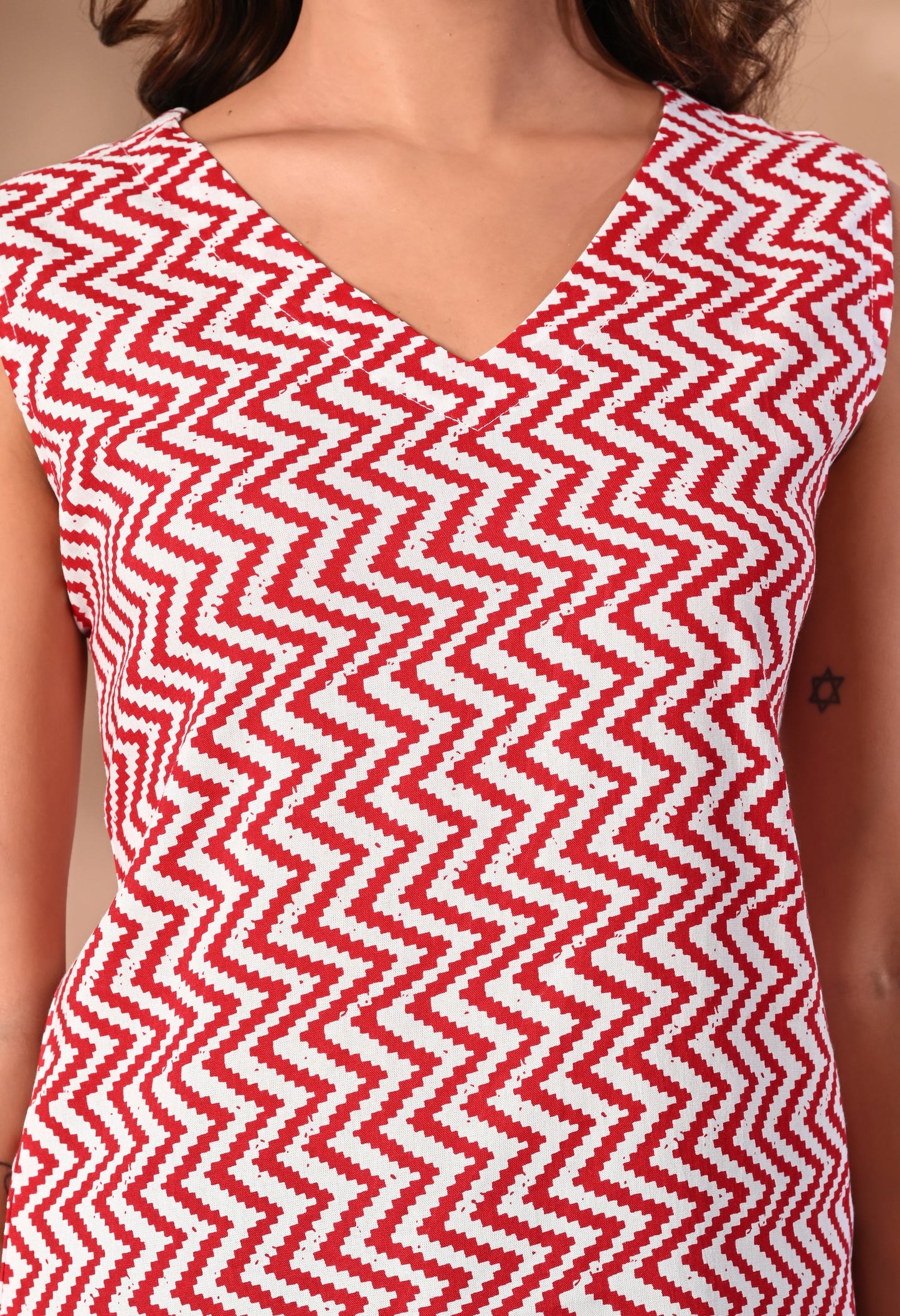 Crimson Stripes Red V-Neck Sleeveless Top