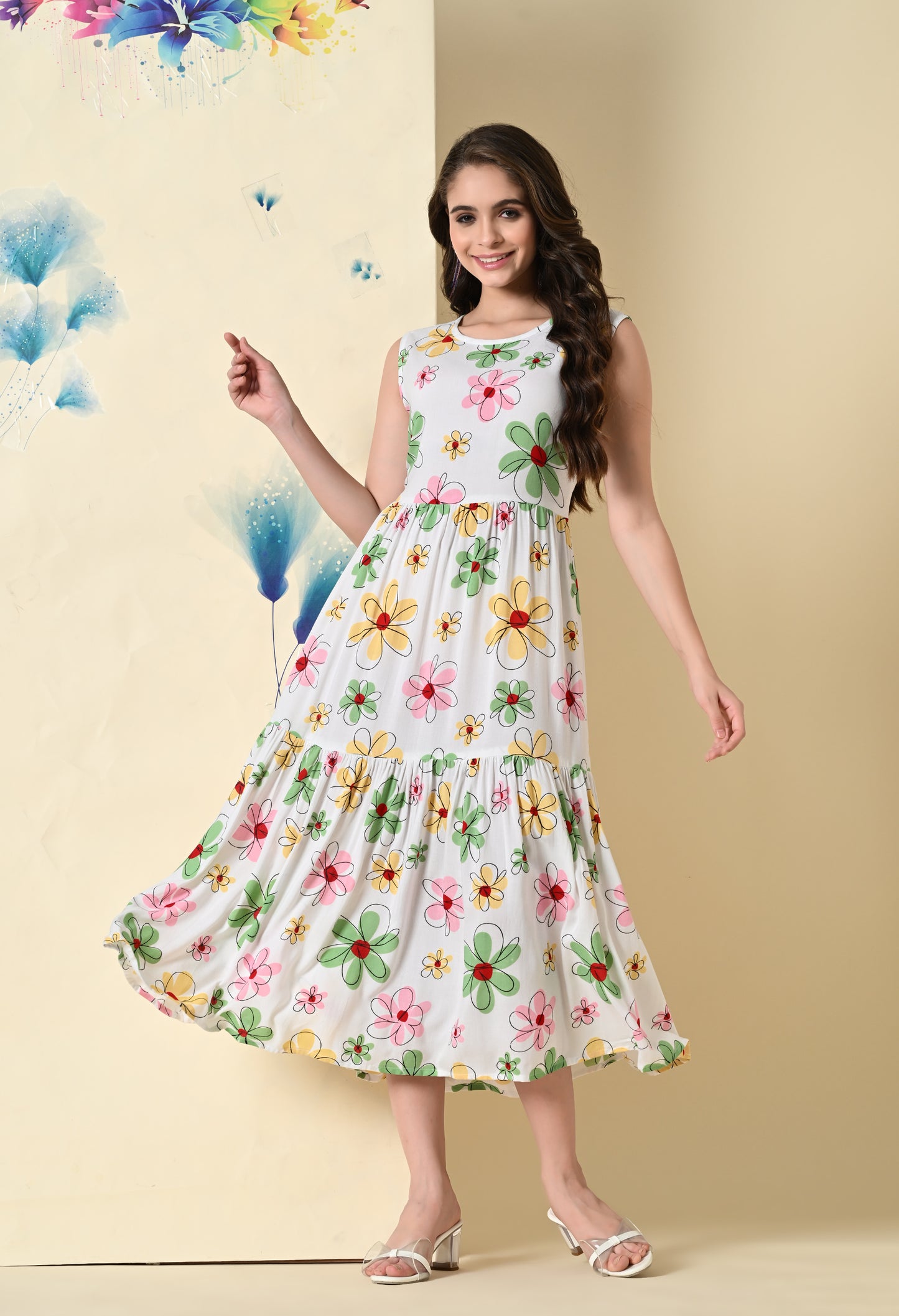 Blossom Whispers Tiered White Dress