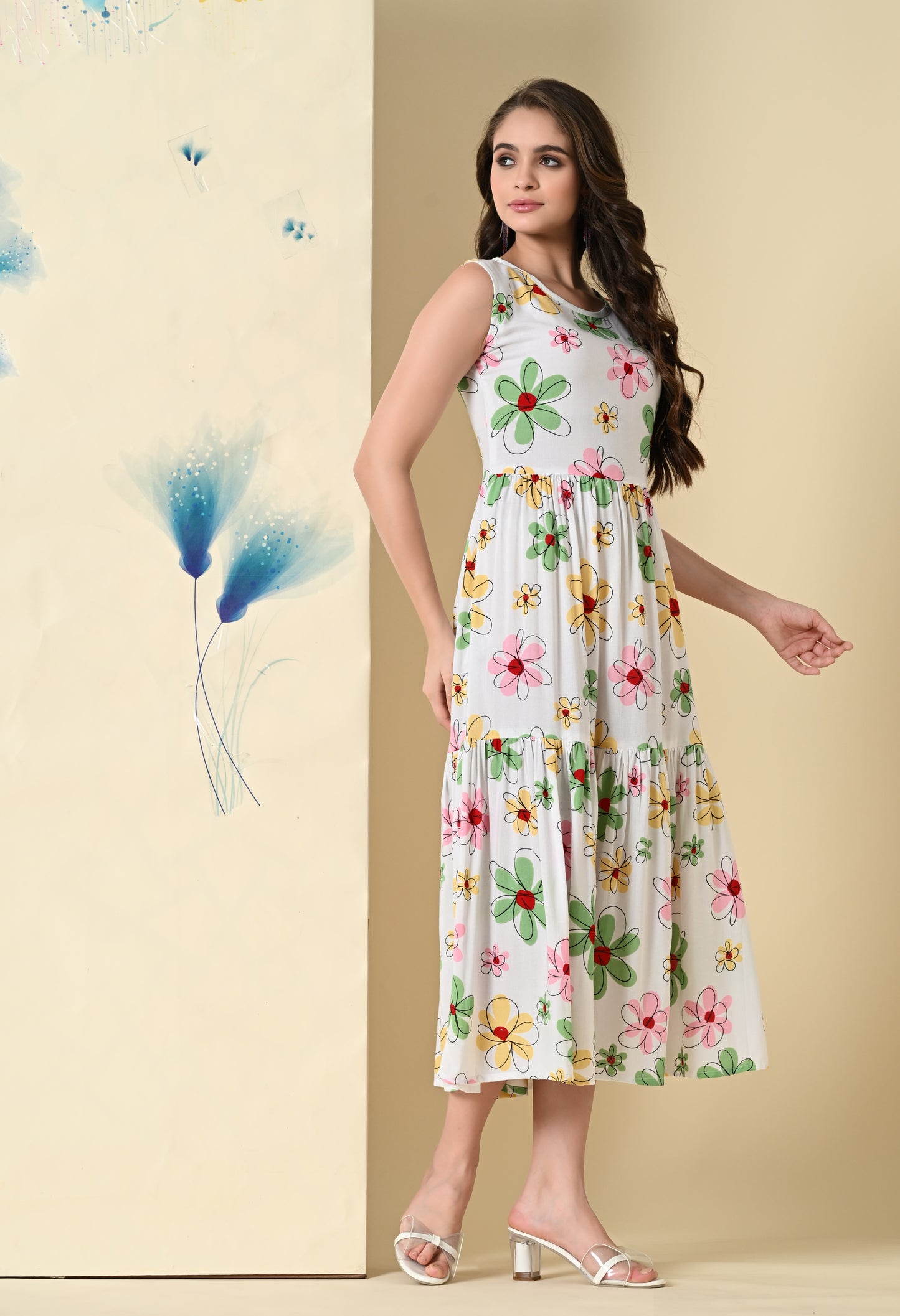 Blossom Whispers Tiered White Dress
