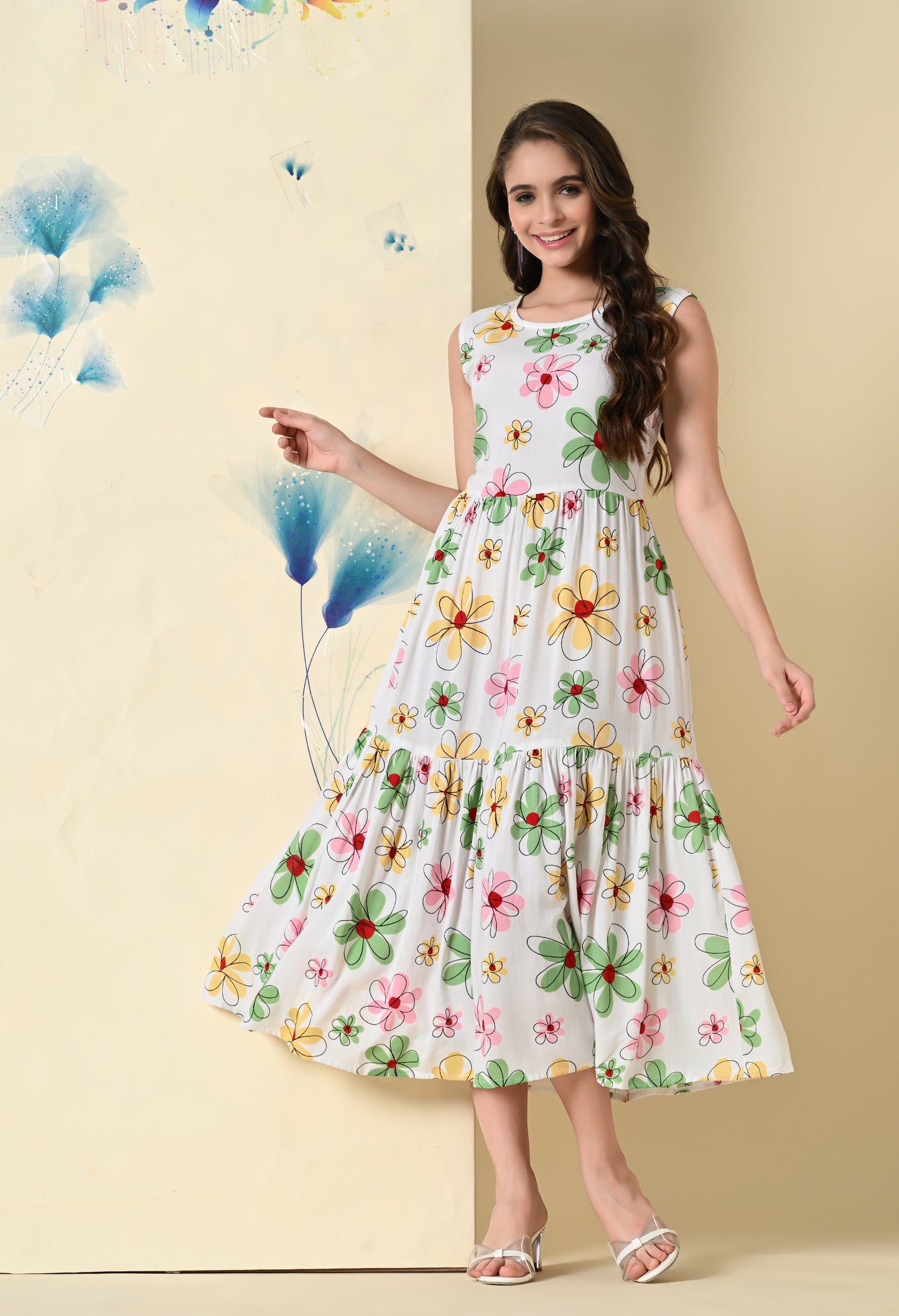 Blossom Whispers Tiered White Dress