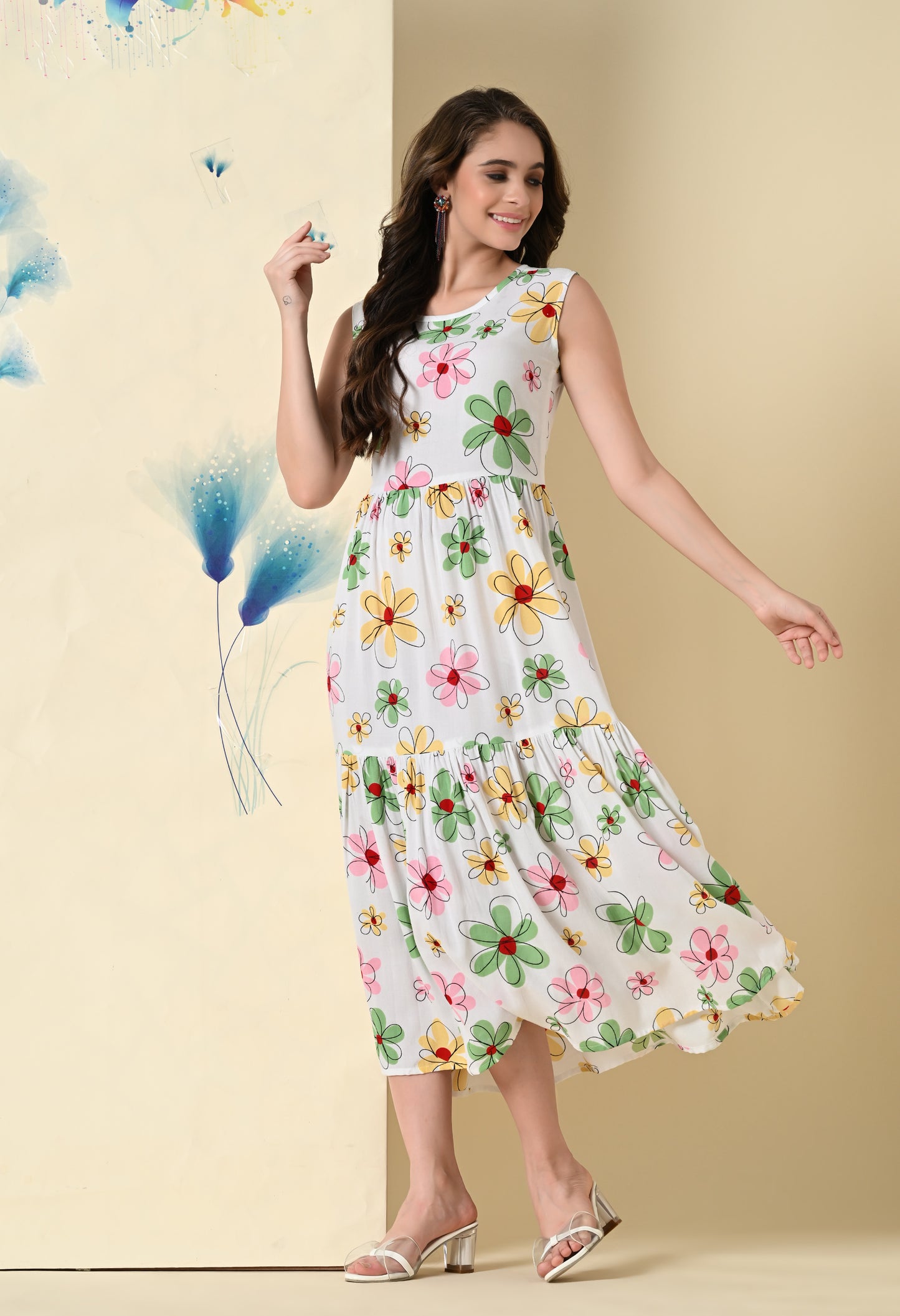 Blossom Whispers Tiered White Dress