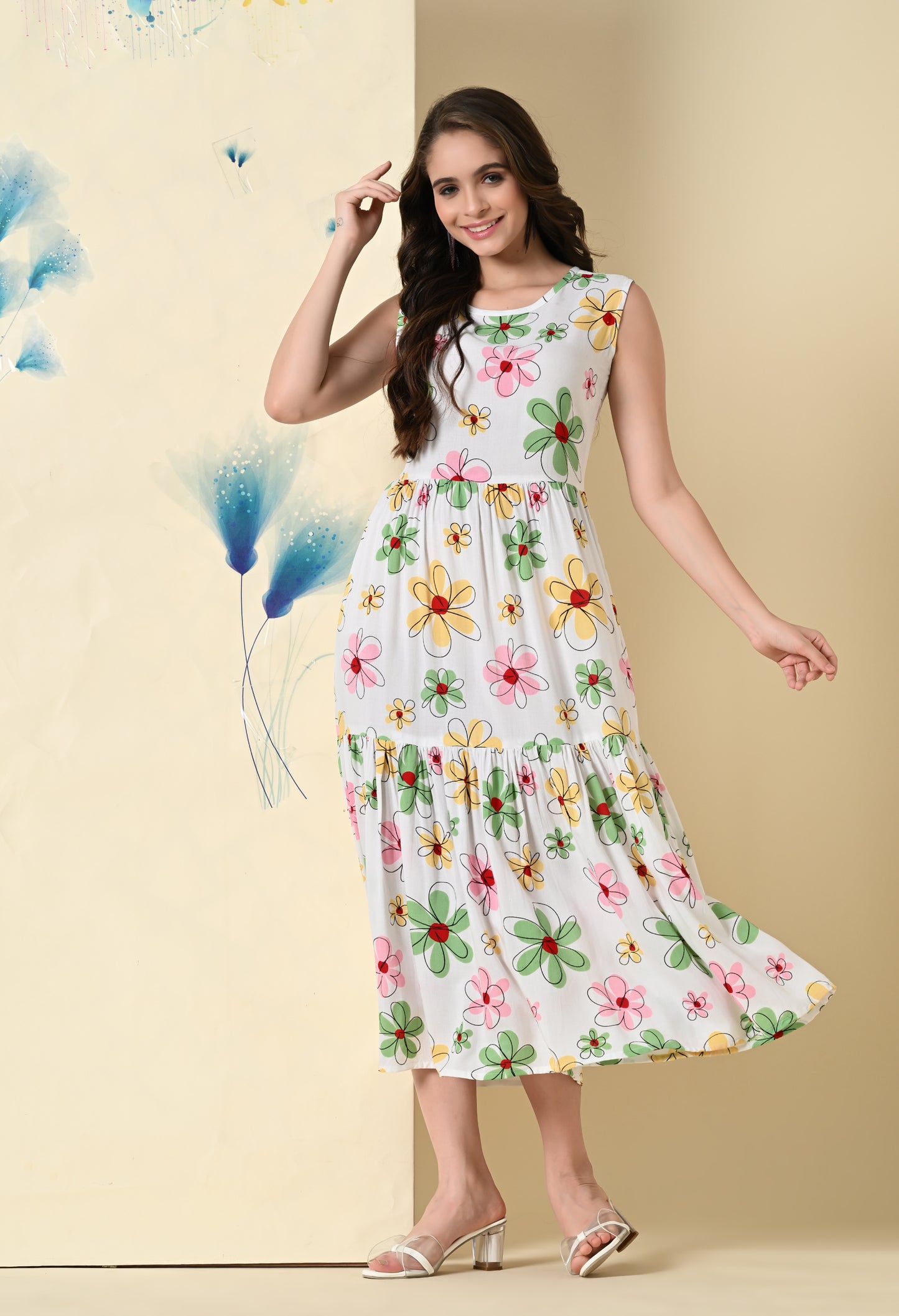Blossom Whispers Tiered White Dress