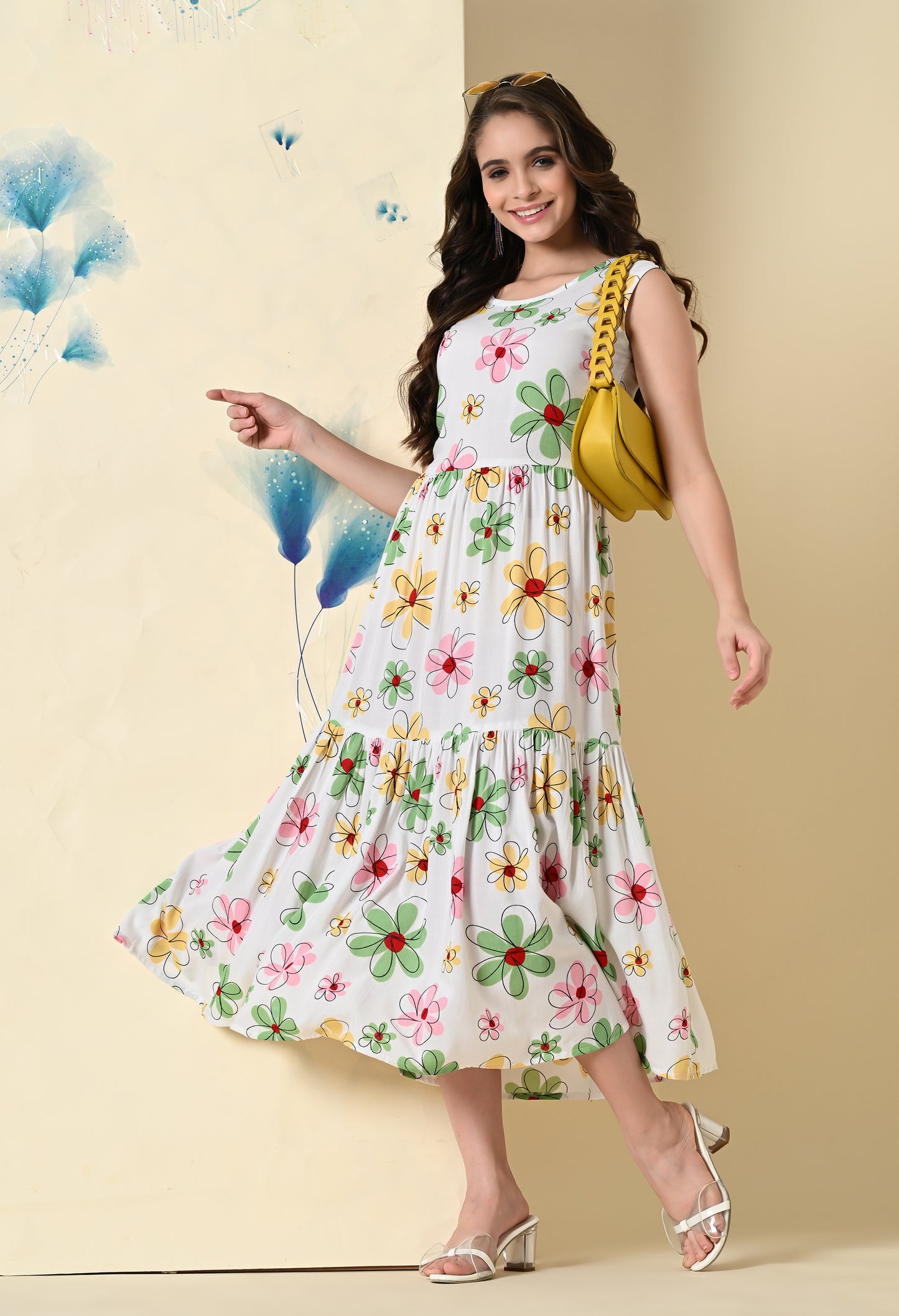 Blossom Whispers Tiered White Dress